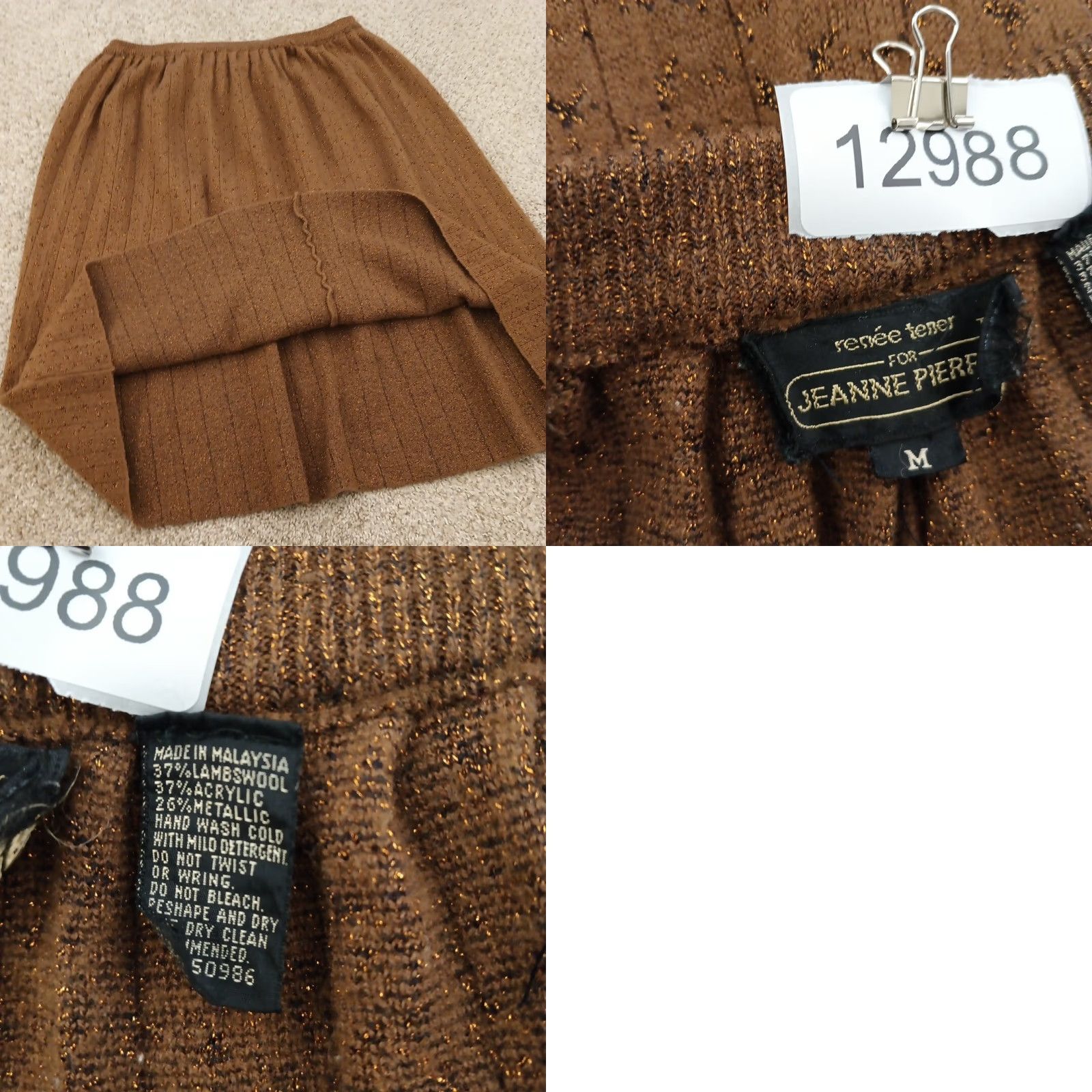 Vintage Jeanne Pierre Skirt M Women Brown Geometric Wool Acrylic Knee Length PUll On Elastic Waist Size 32" / US 10 / IT 46 - 8 Thumbnail