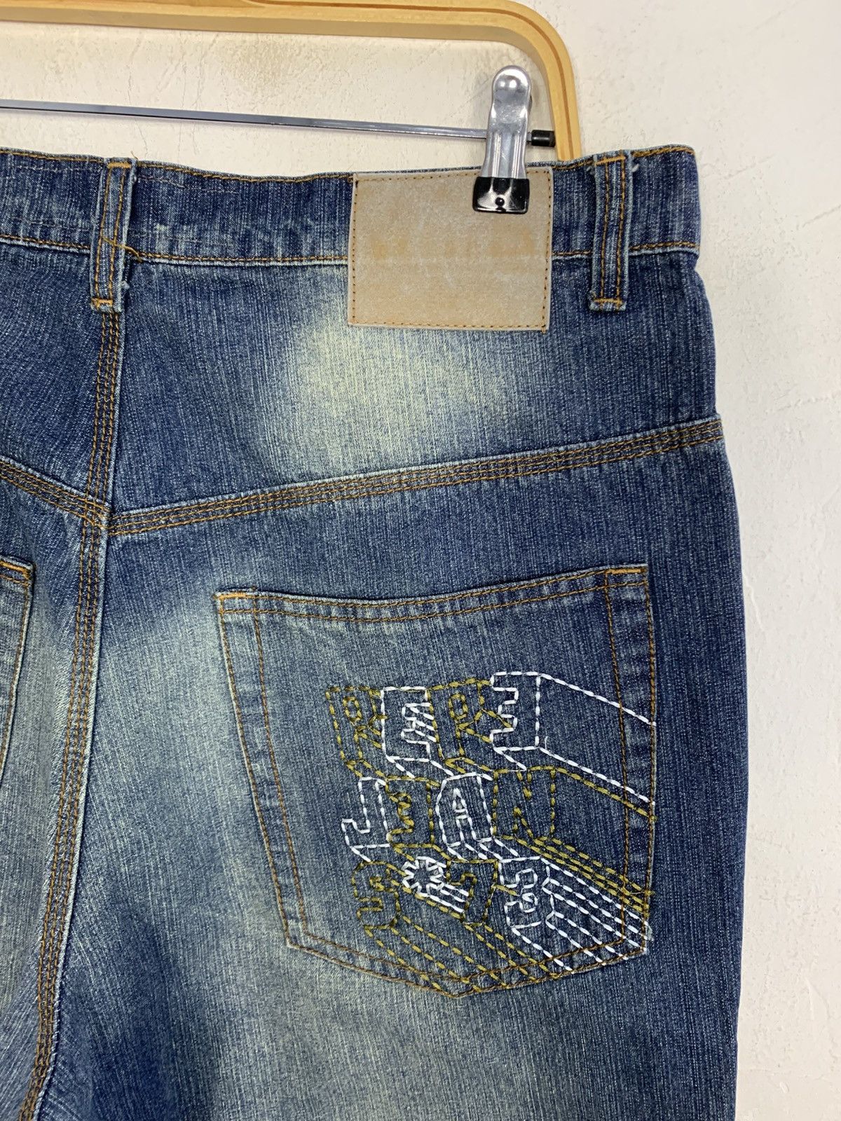 Pepe Jeans Pepe Art Indigo Embroidery Stitching Baggy Straight Cut Size US 35 - 4 Thumbnail
