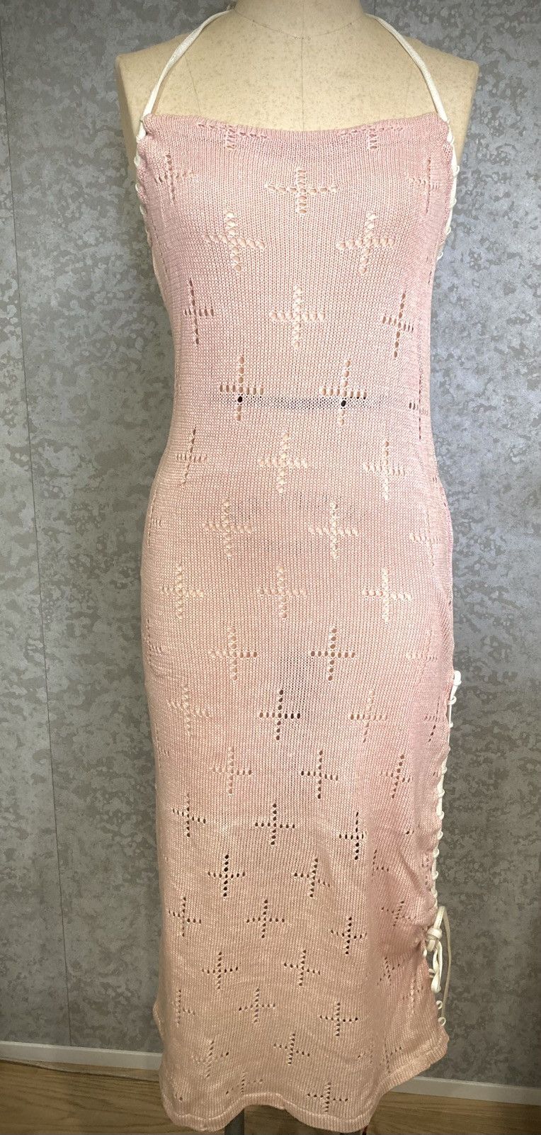 Japanese Brand Fairy Grunge Japanese Archive Pink Open Knit Lace-Up Dress Size S / US 4 / IT 40 - 4 Thumbnail