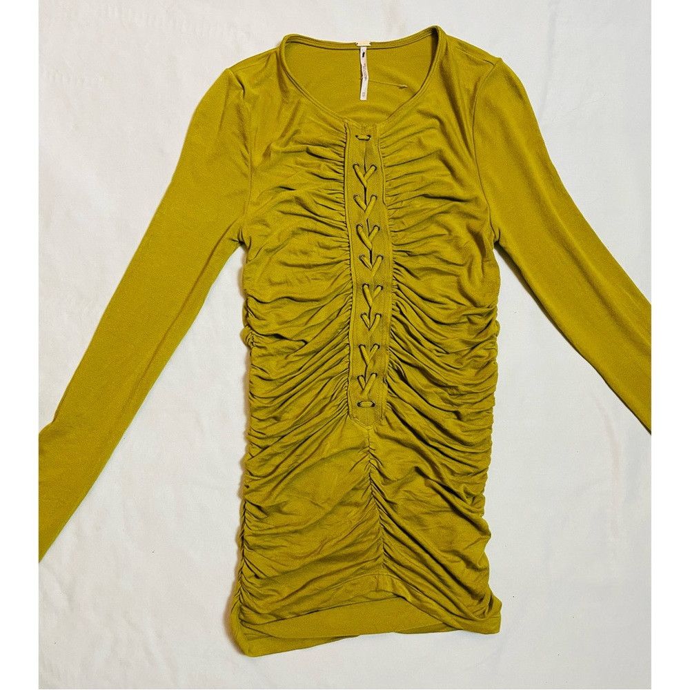 Free People New Free People Bella Lace-Up Long Sleeve Olive Tunic Dress Size XS / US 0-2 / IT 36-38 - 6 Thumbnail