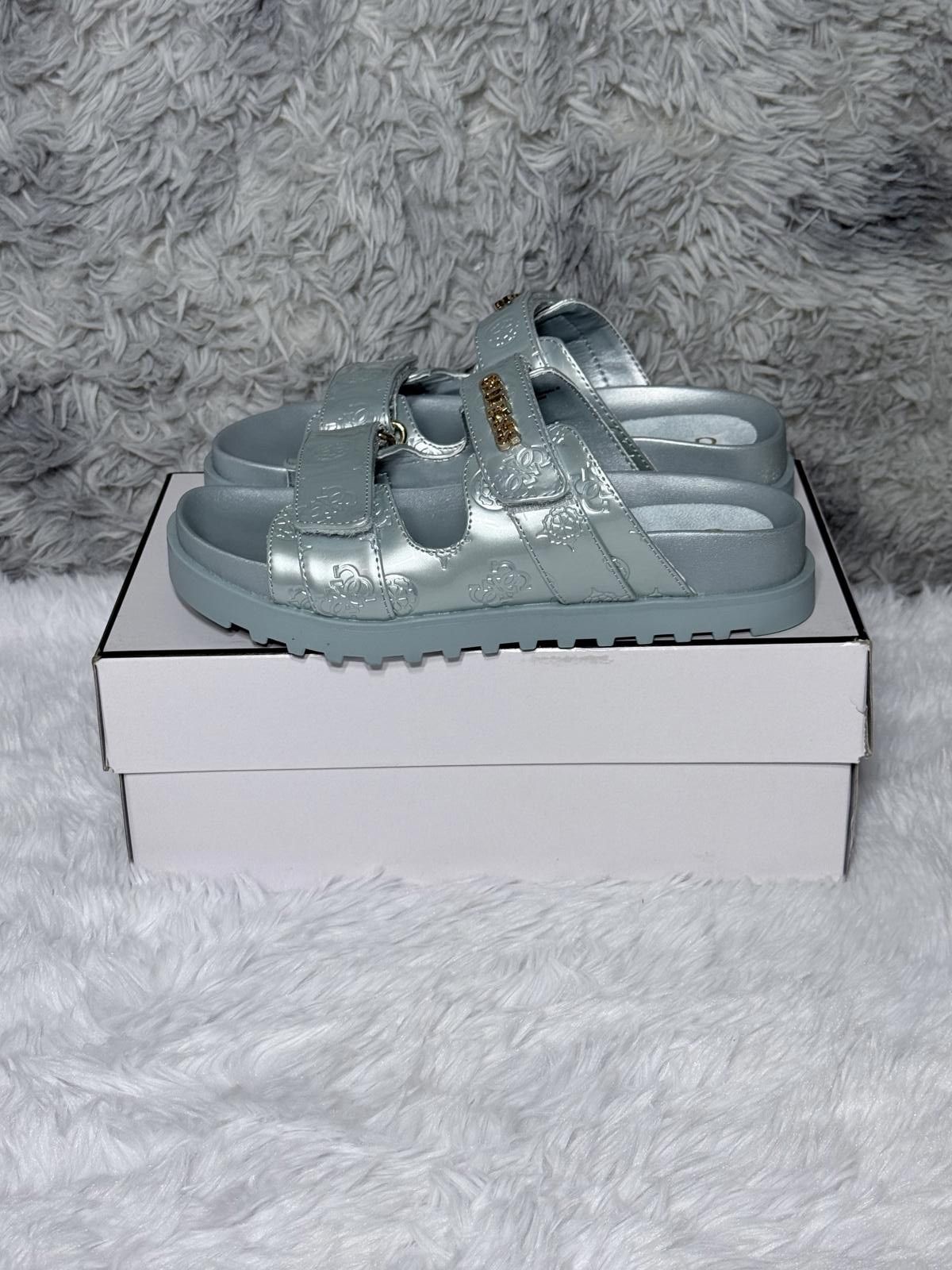 Guess Guess Women's Silver Metallic Adjustable Strap Sandals Size US 7.5 / IT 37.5 - 3 Thumbnail