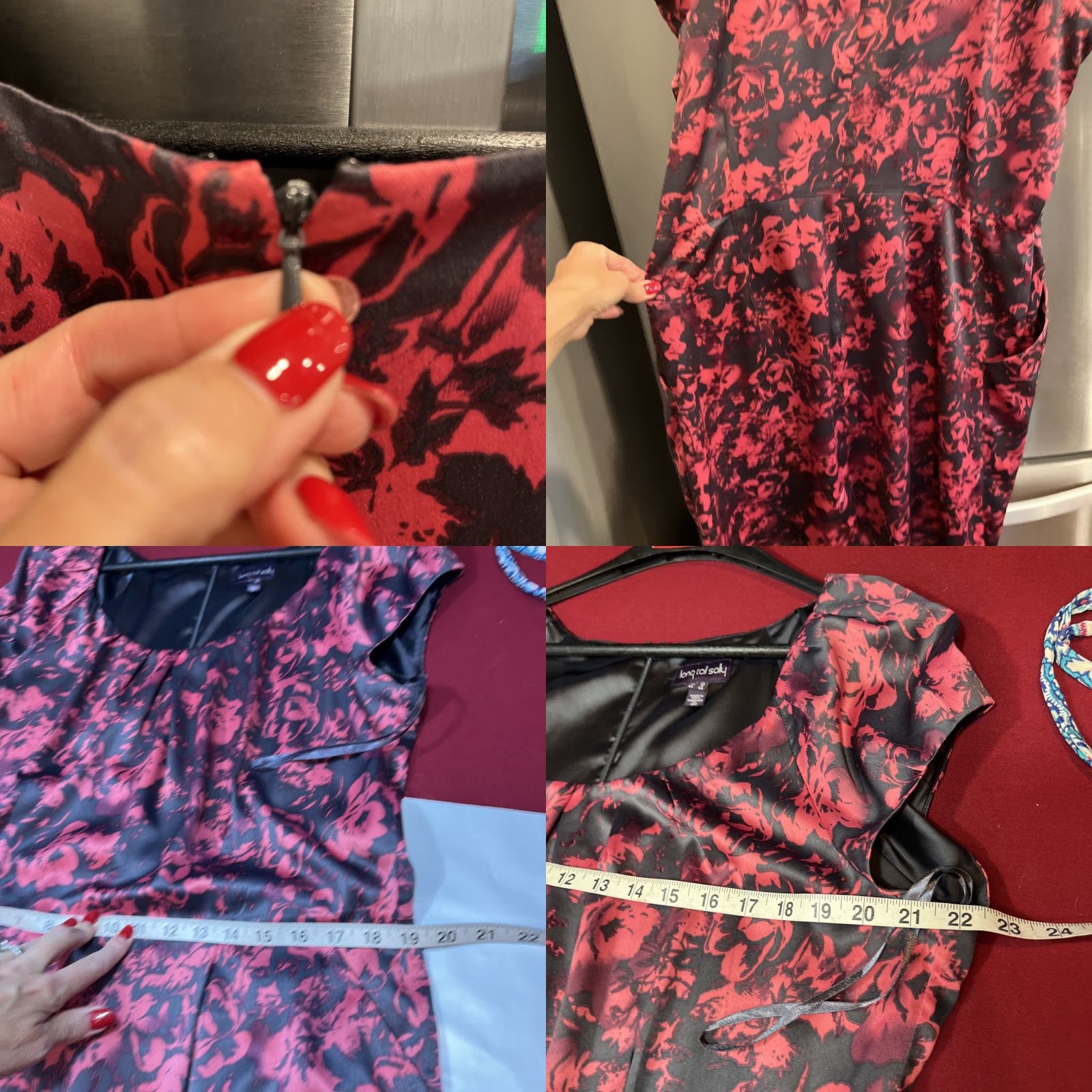 Vintage Long Tall Sally Dress Pink Gray Floral Pockets Round Neck Short Sleeves Size 16 Women Size 38" / US 16 / IT 52 - 9 Thumbnail