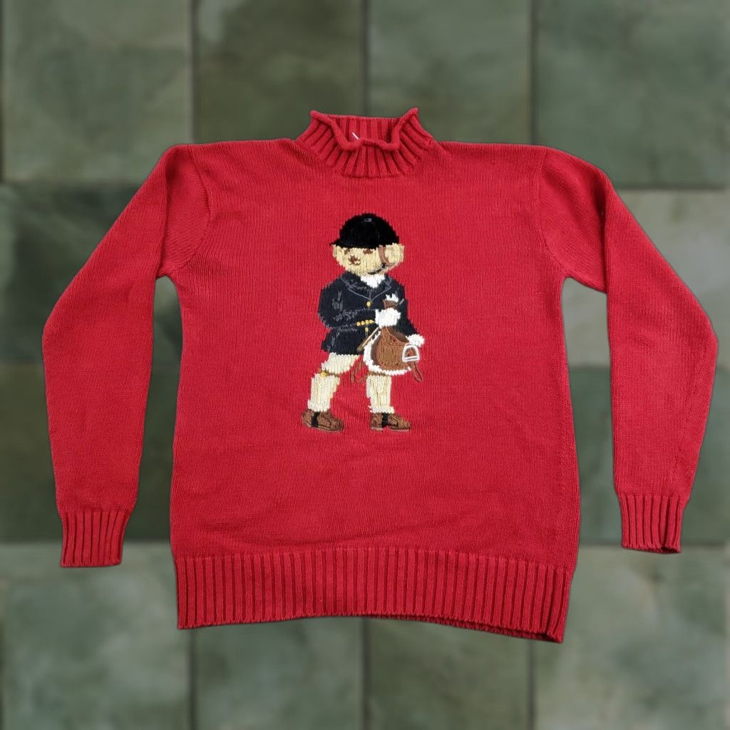 Ralph Lauren VINTAGE Ralph Lauren Polo Sport Sweater Womens Small Red Bear Equestrian Linen Size S / US 4 / IT 40 - 1 Thumbnail