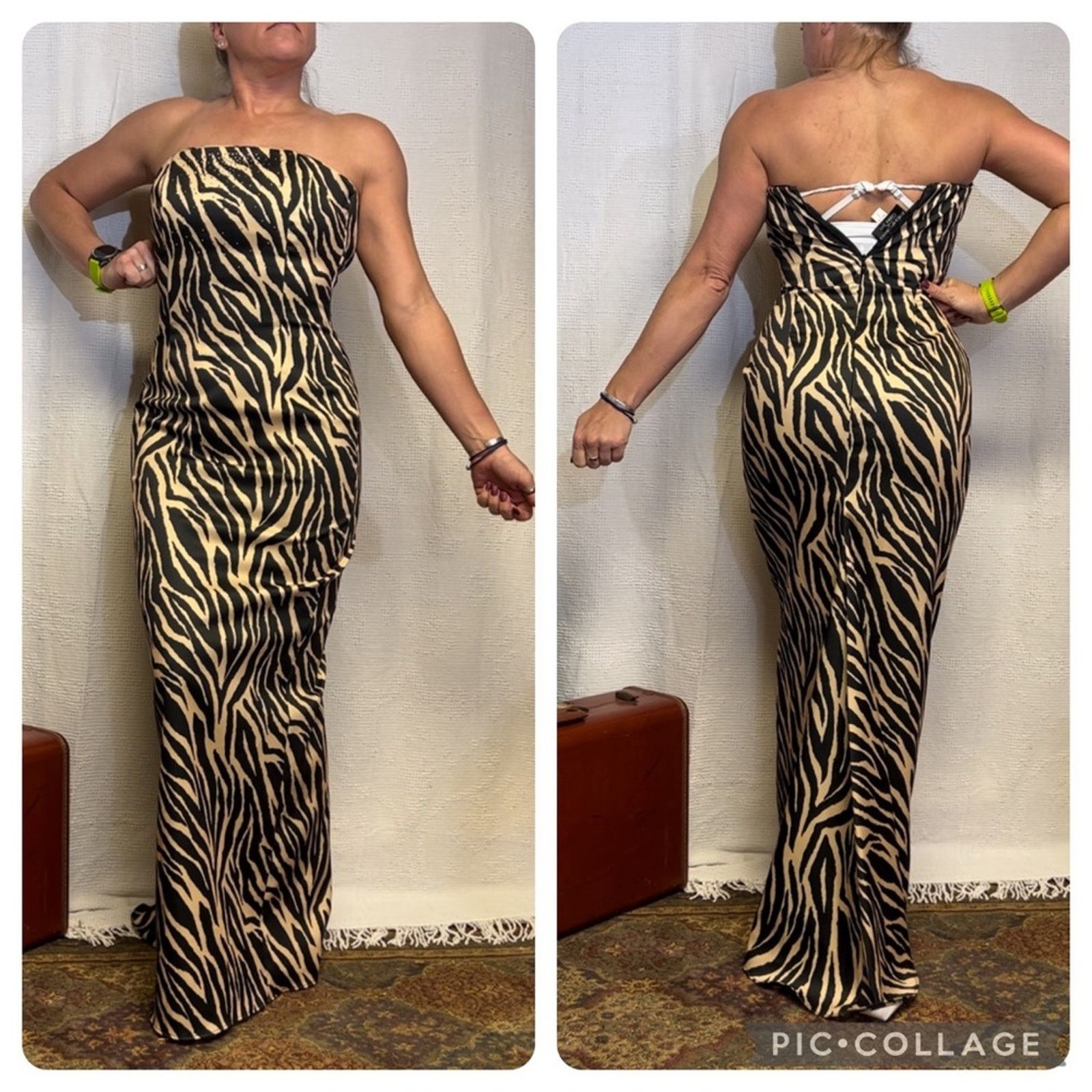 Vintage Jessica McClintock Zebra strapless rhinestone prom dress Size S / US 4 / IT 40 - 1 Thumbnail
