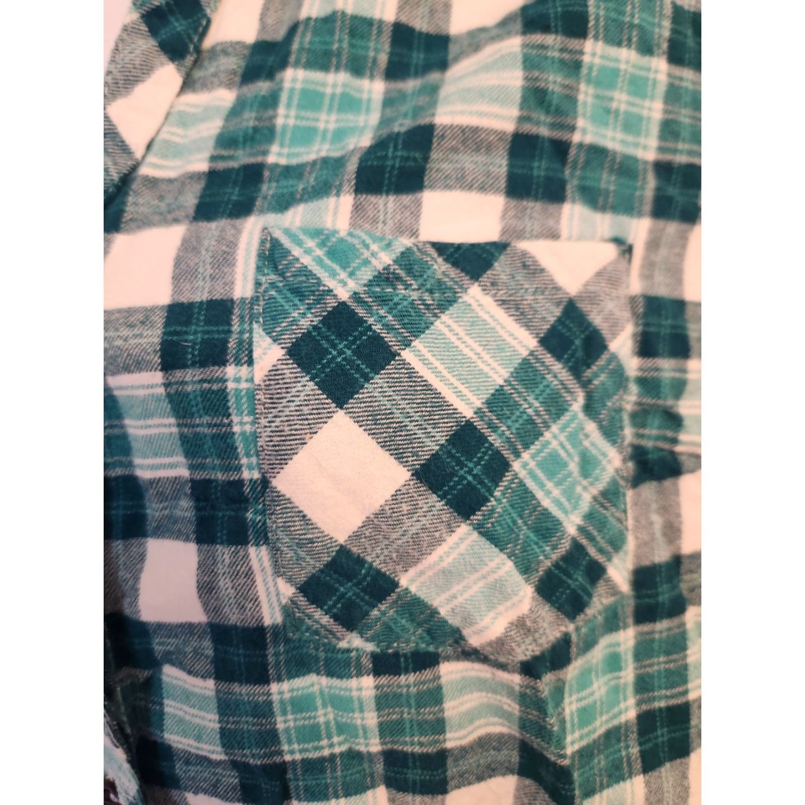 Altea Falls Creek 2X Plus Teal White Plaid Button Up Flannel Shirt Top Size XXL / US 16-18 / IT 52-54 - 4 Thumbnail