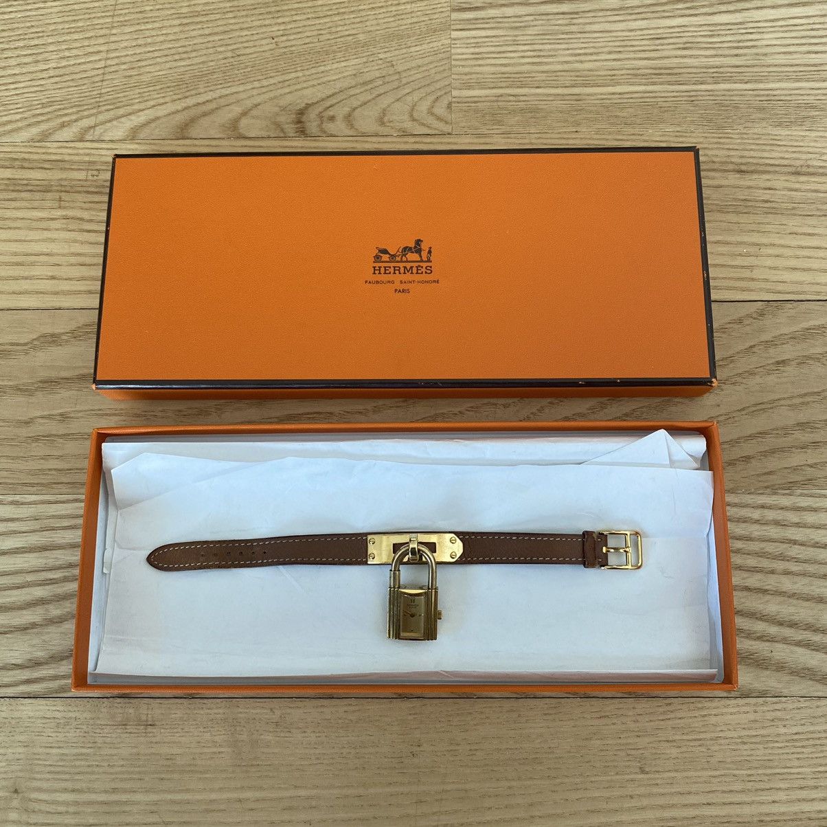 image of Hermes Kelly Watch Gold Brown Leather Bracelet Paris Vintage, Women's