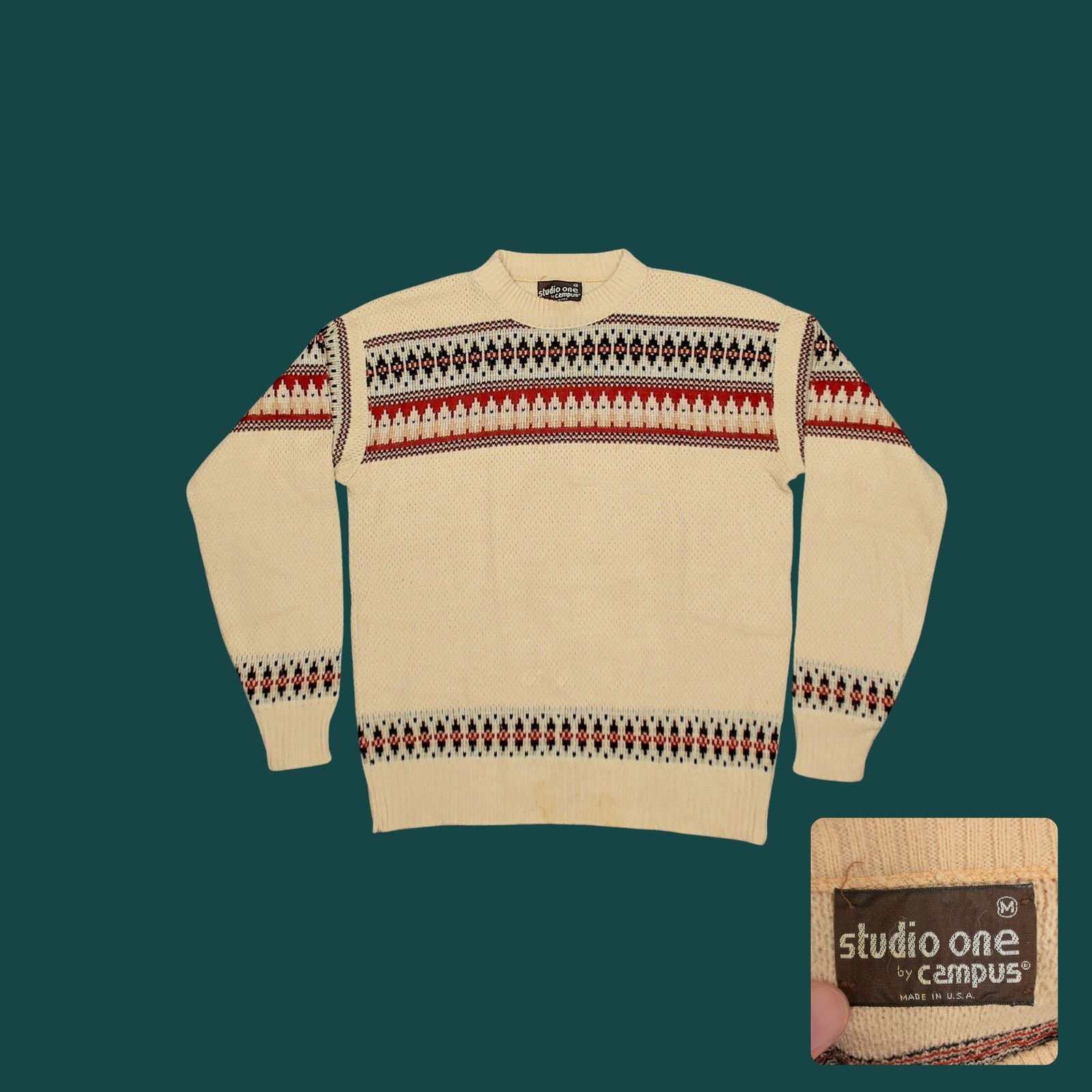 Vintage 80s Campus Fair Isle Geometric Boxy Knit M Size M / US 6-8 / IT 42-44 - 1 Thumbnail