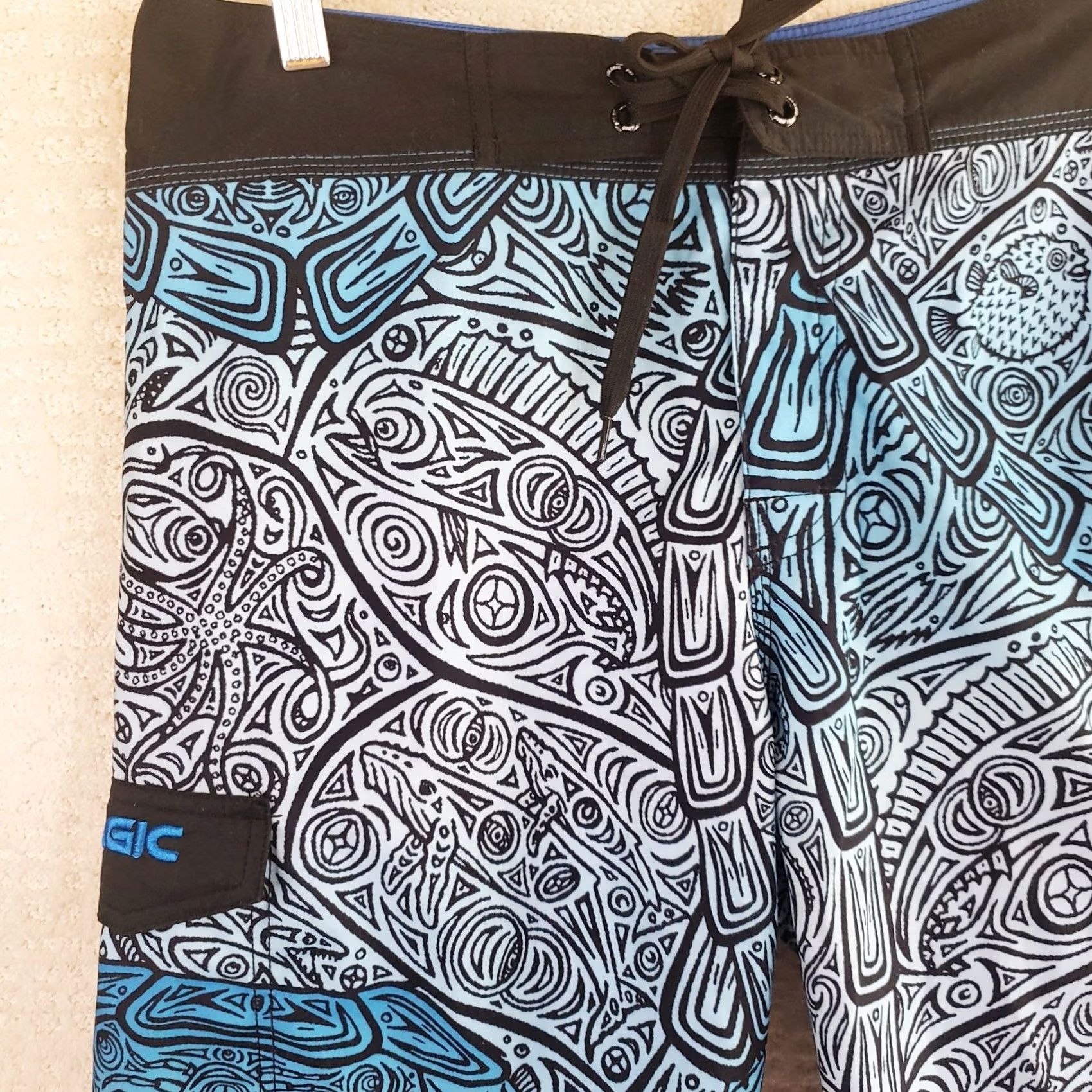 Vintage Pelagic Shorts Mens 32x11 Blue White Geometric Board Shorts Trunks Swim Fishing Mens Size US 32 / EU 48 - 2 Thumbnail