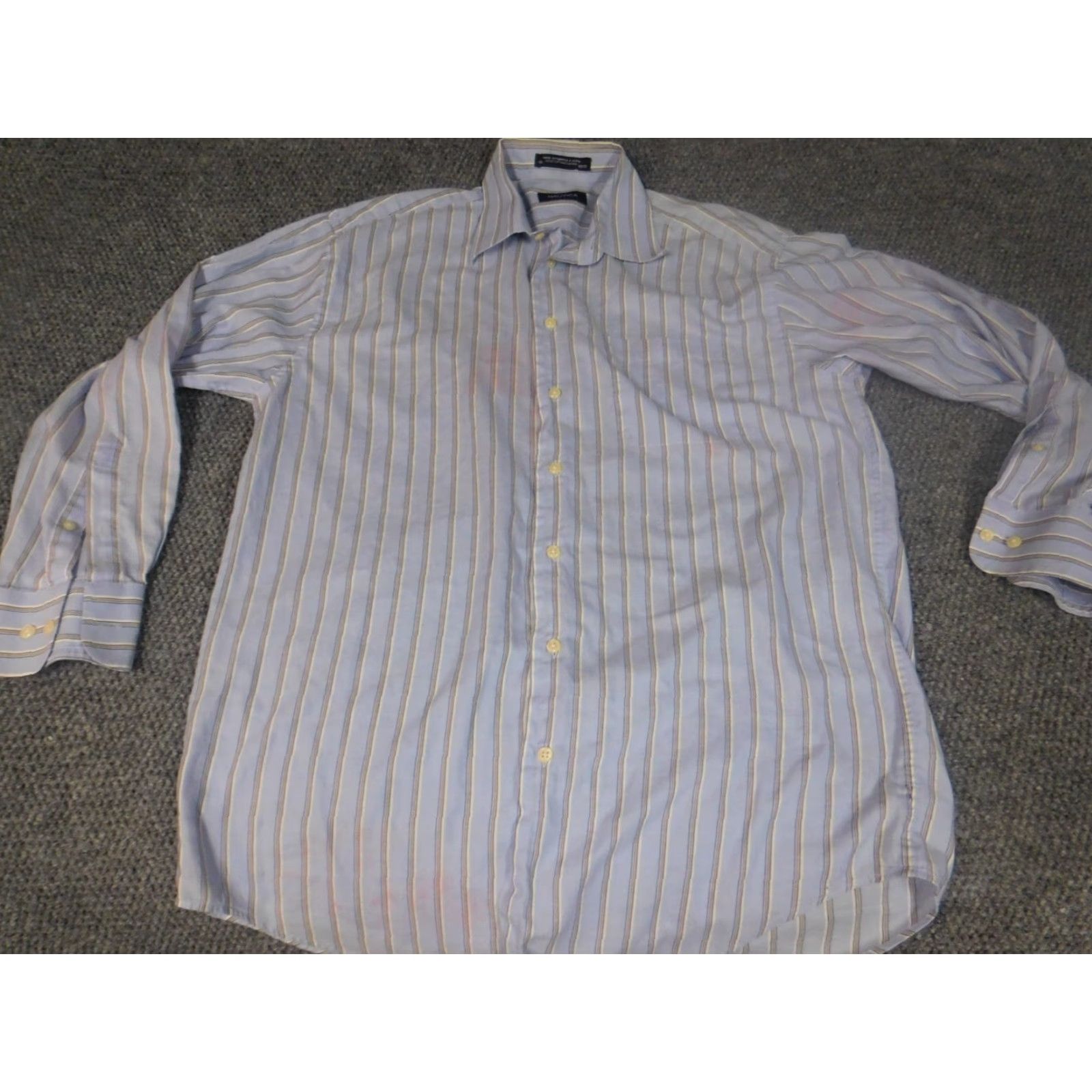 Nautica Nautica Mens Shirt Dress Shirt 16 Blue Striped Button-Down Long Sleeve Cotton Knit Vintage? No Size US L / EU 52-54 / 3 - 2 Thumbnail