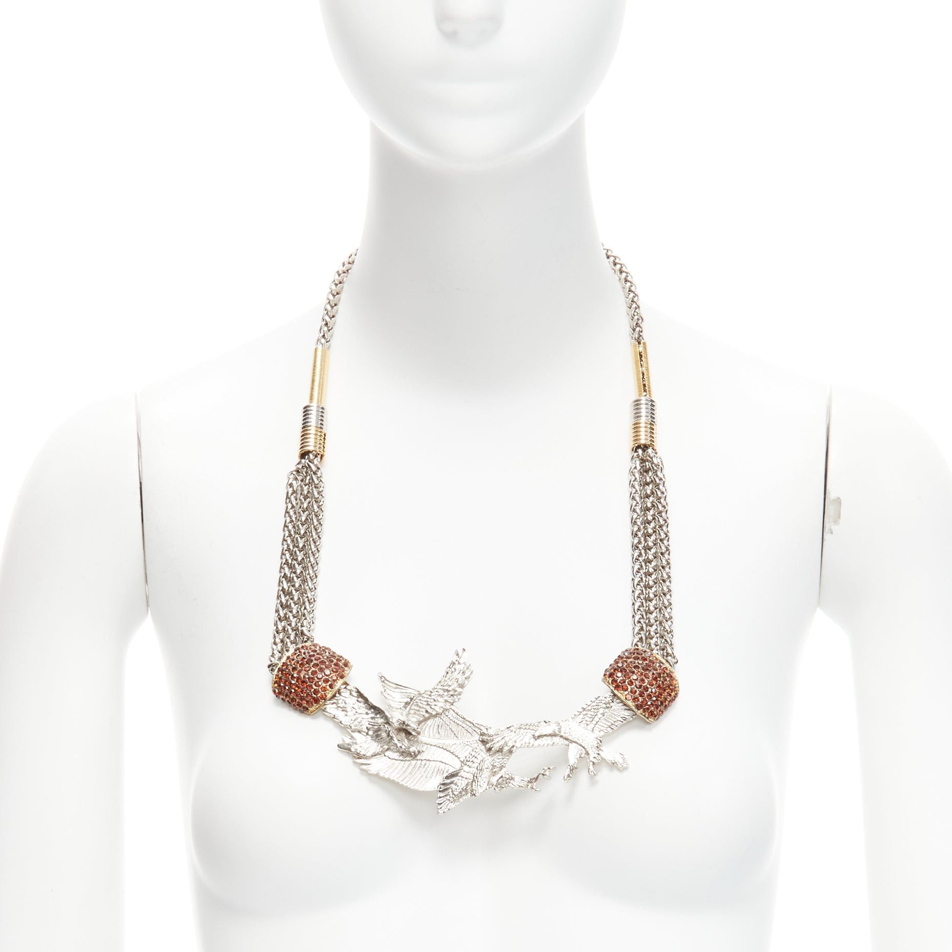 TOGA ARCHIVES silver Eagles red crystal studs chain short necklace