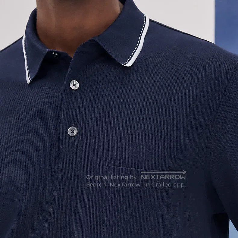 Hermes Hermes Men's polo shirt short-sleeved, dark blue, H embroi Size US L / EU 52-54 / 3 - 8 Thumbnail