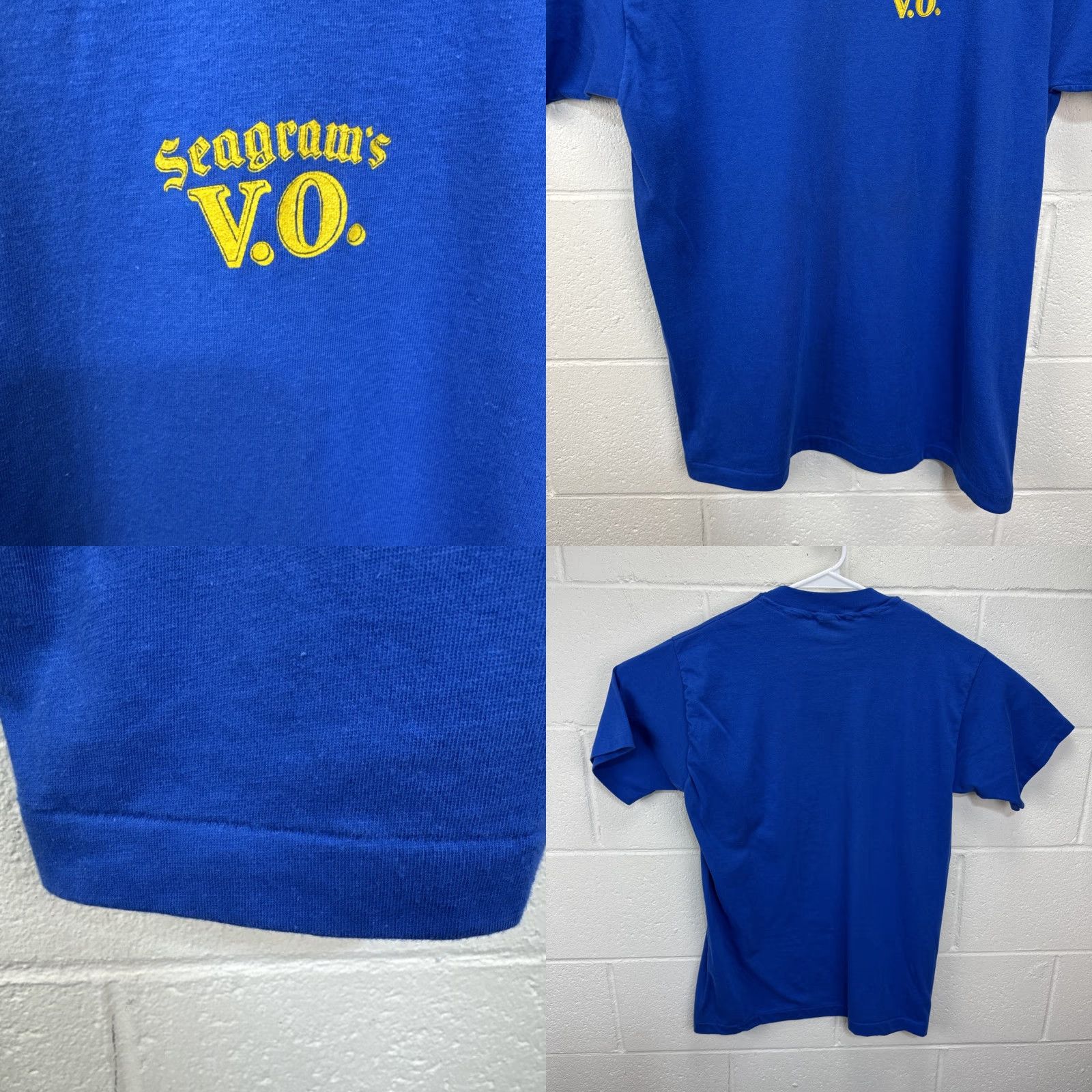 Anvil VINTAGE Seagrams VO T Shirt Blue Large Anvil Black Tag Shirt Men 80s USA Alcohol Linked Logo 80s Mens Blue T-Shirt Size US L / EU 52-54 / 3 - 8 Thumbnail