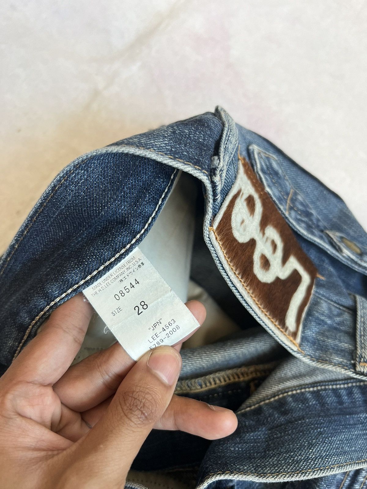 Lee Lee Cowboy Buckle Back Blue Wash Fading Distressed Denim Size US 31 - 12 Thumbnail