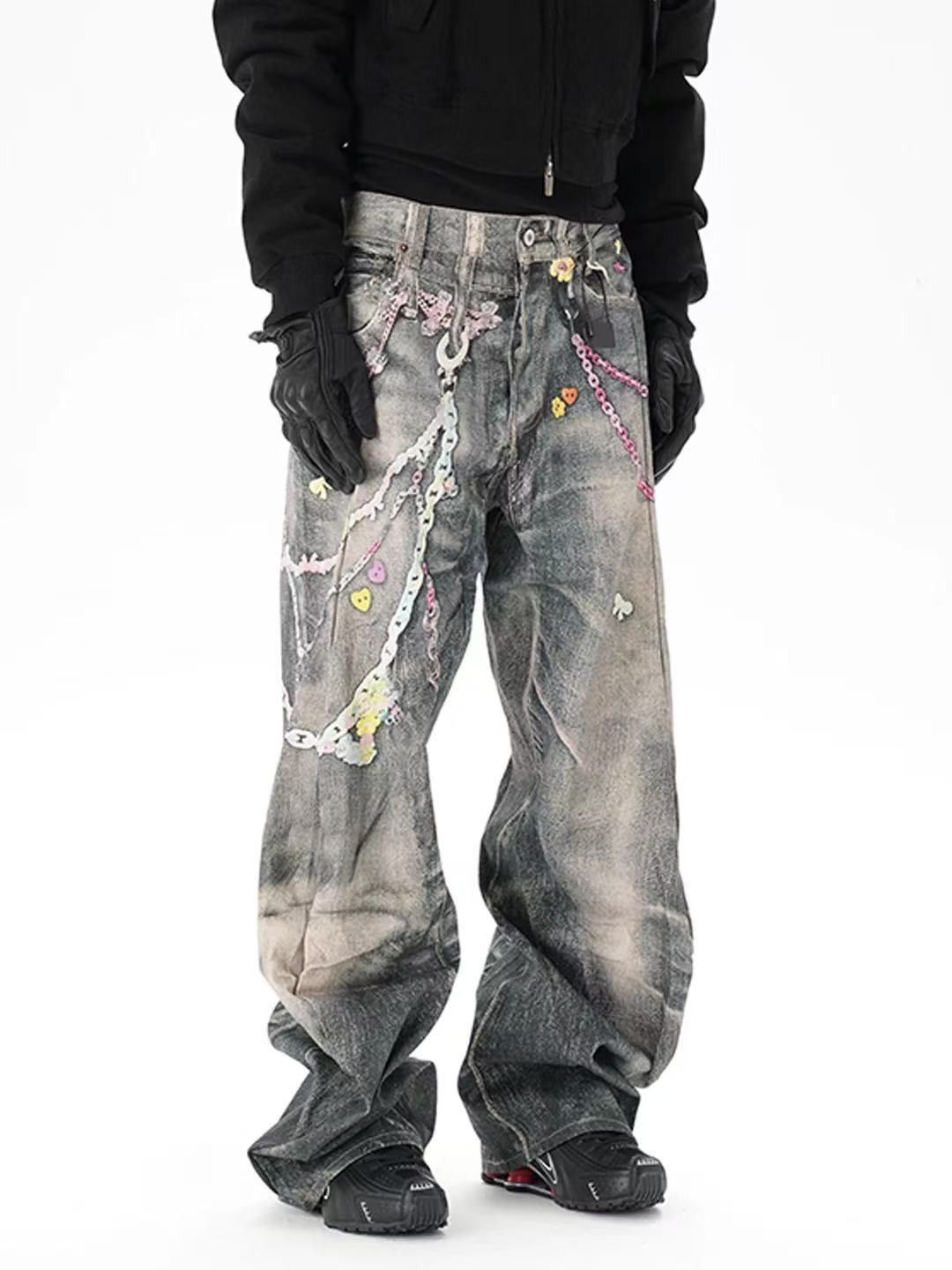 Vintage Men's retro chain pendant loose straight jeans Size US 32 / EU 48 - 3 Thumbnail