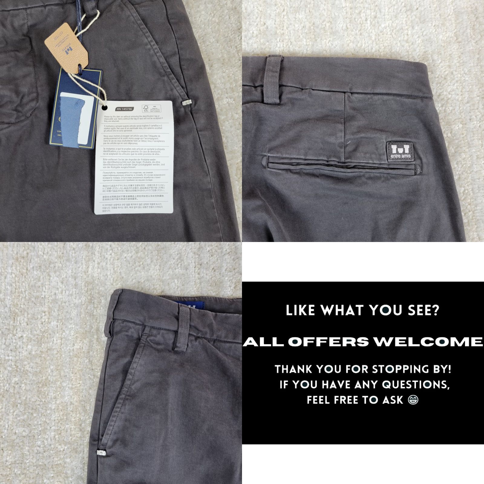 Vintage Entre Amis Men's Pants Slim Straight Chino 31x28 Gray Stretch Twill Cotton Trousers Vintage No Size US 31 - 9 Thumbnail