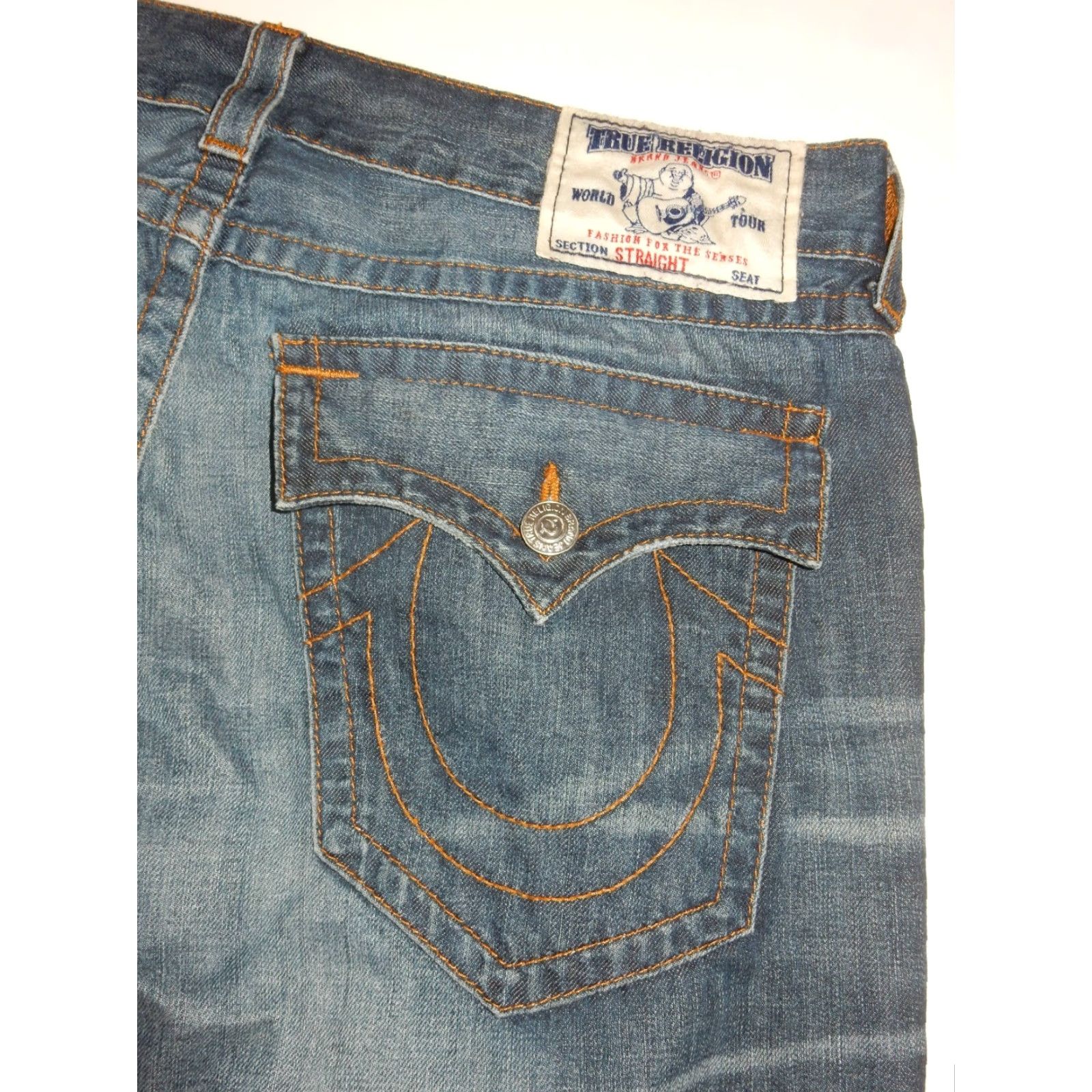 True Religion True Religion Jeans Men's Denim 36x34 Straight Flap Pocket Blue Distressed N/A Size US 36 / EU 52 - 3 Thumbnail