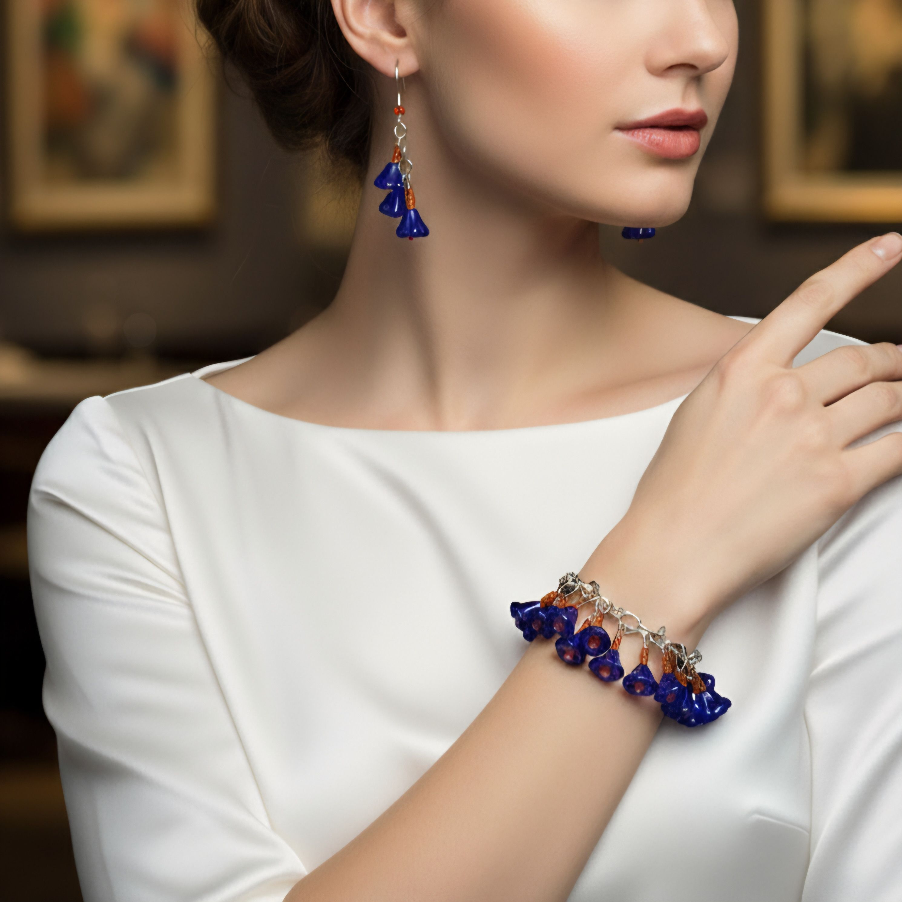 Handmade Flower 6.75" Charm Bracelet Earrings Handmade Blue Glass Size ONE SIZE - 2 Thumbnail