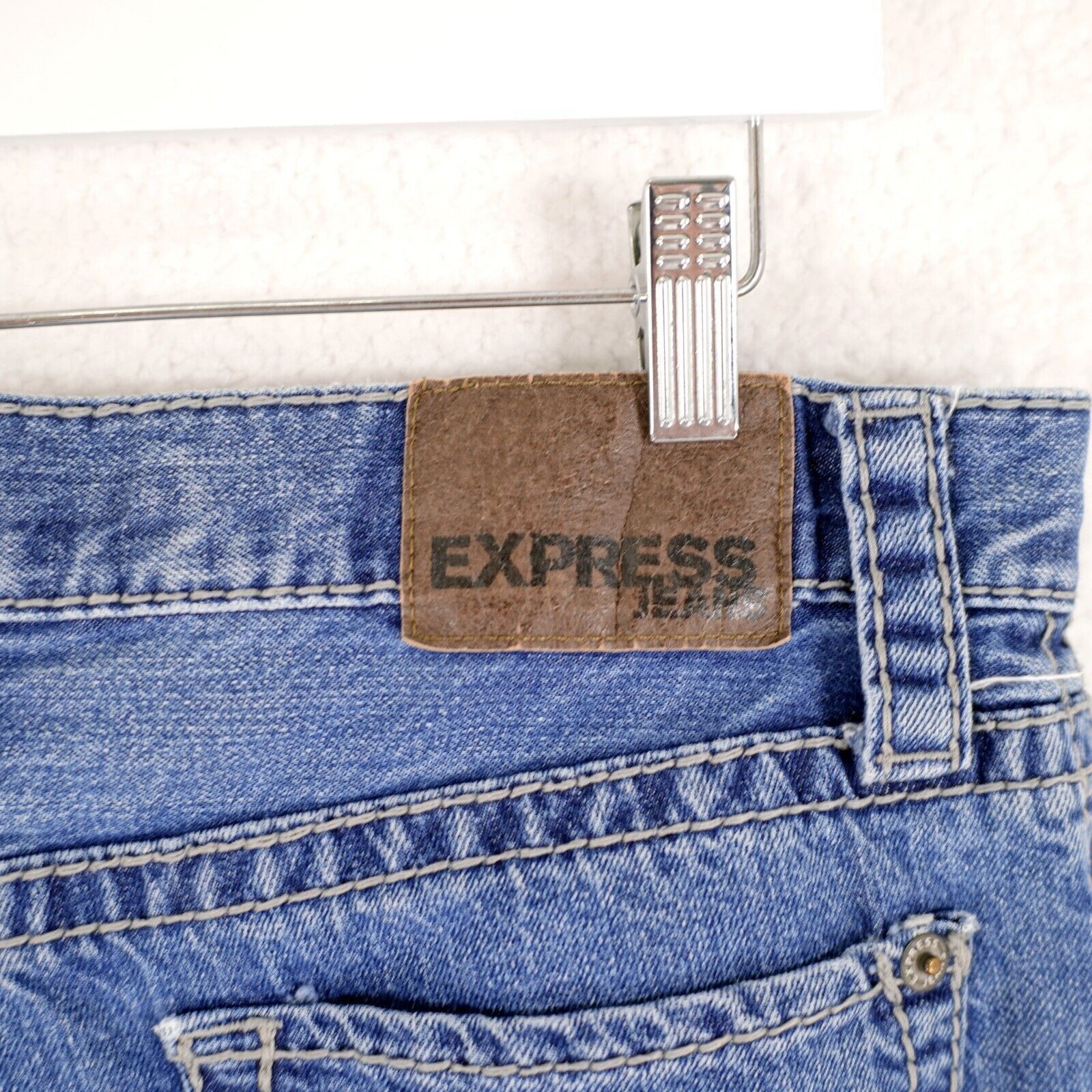 Express Express Rocco Slim Fit Boot Cut Blue Stone Wash Whisker Blue Size US 32 / EU 48 - 6 Thumbnail