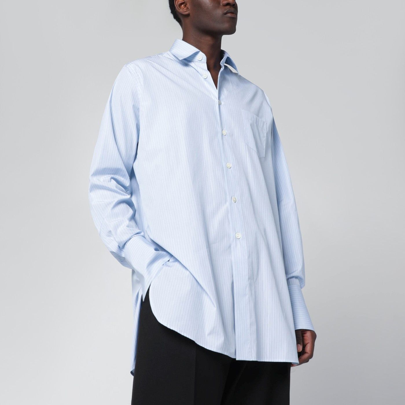 Namacheko Namacheko Light Blue Striped Cotton Shirt Size US S / EU 44-46 / 1 - 1 Thumbnail