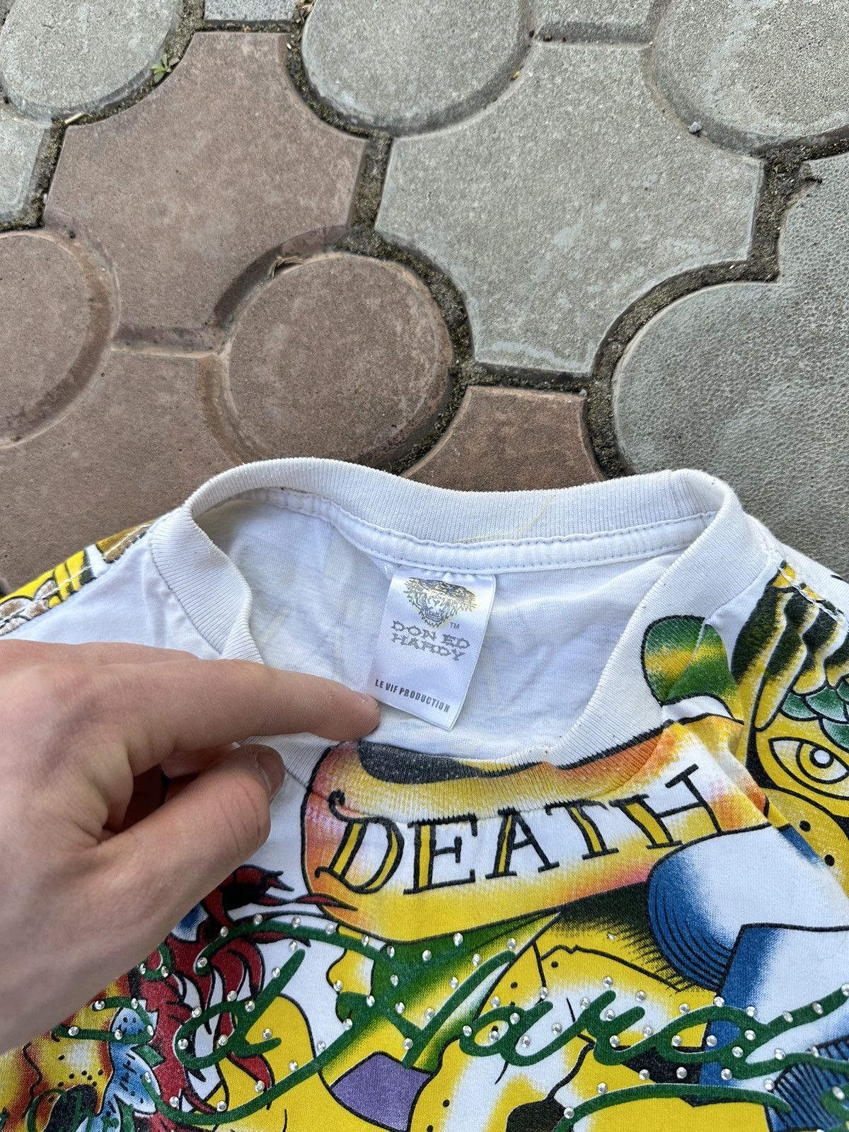 Vintage Ed Hardy All Over Print Japanese Skull Tee Shirt