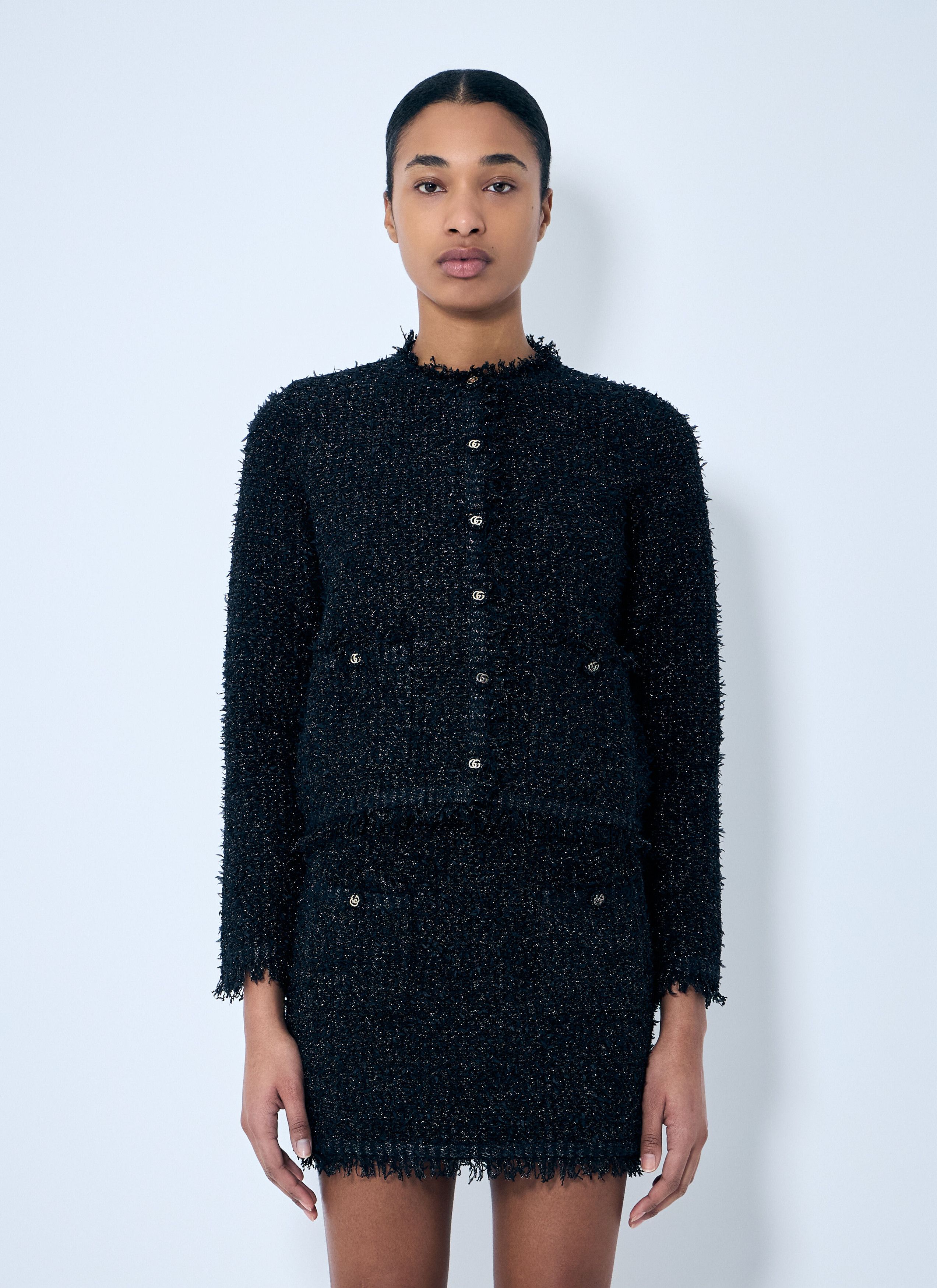 Gucci o1B3y1r0526 Lame Woven Cardigan in Black Size L / US 10 / IT 46 - 1 Thumbnail