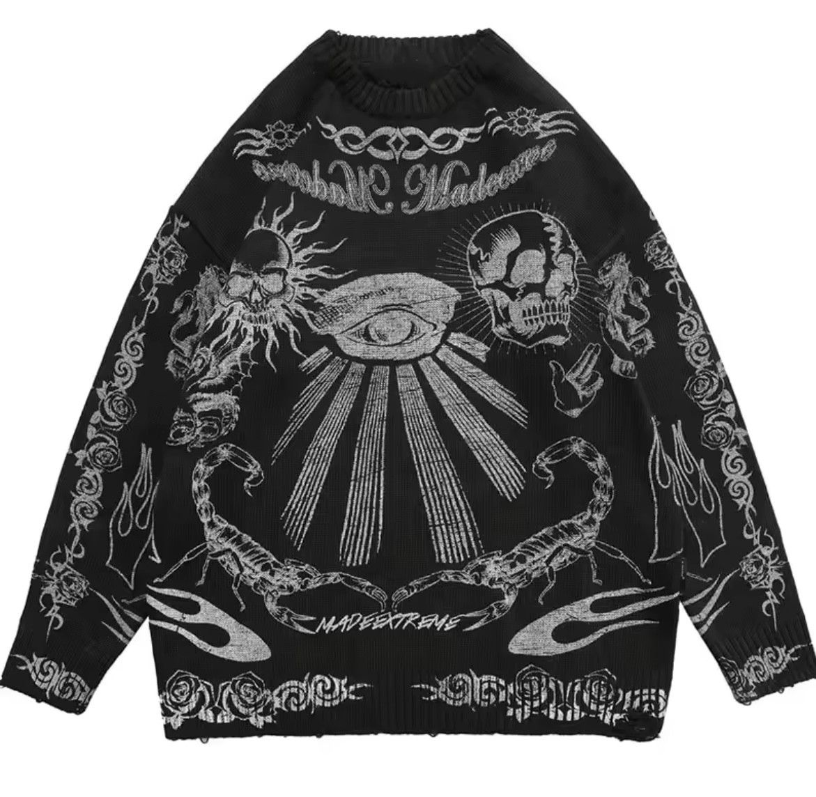 Other Gothic Skull Eye Punk Loose Sweater Jacquard Knit Sweatshirt Size US L / EU 52-54 / 3 - 1 Thumbnail