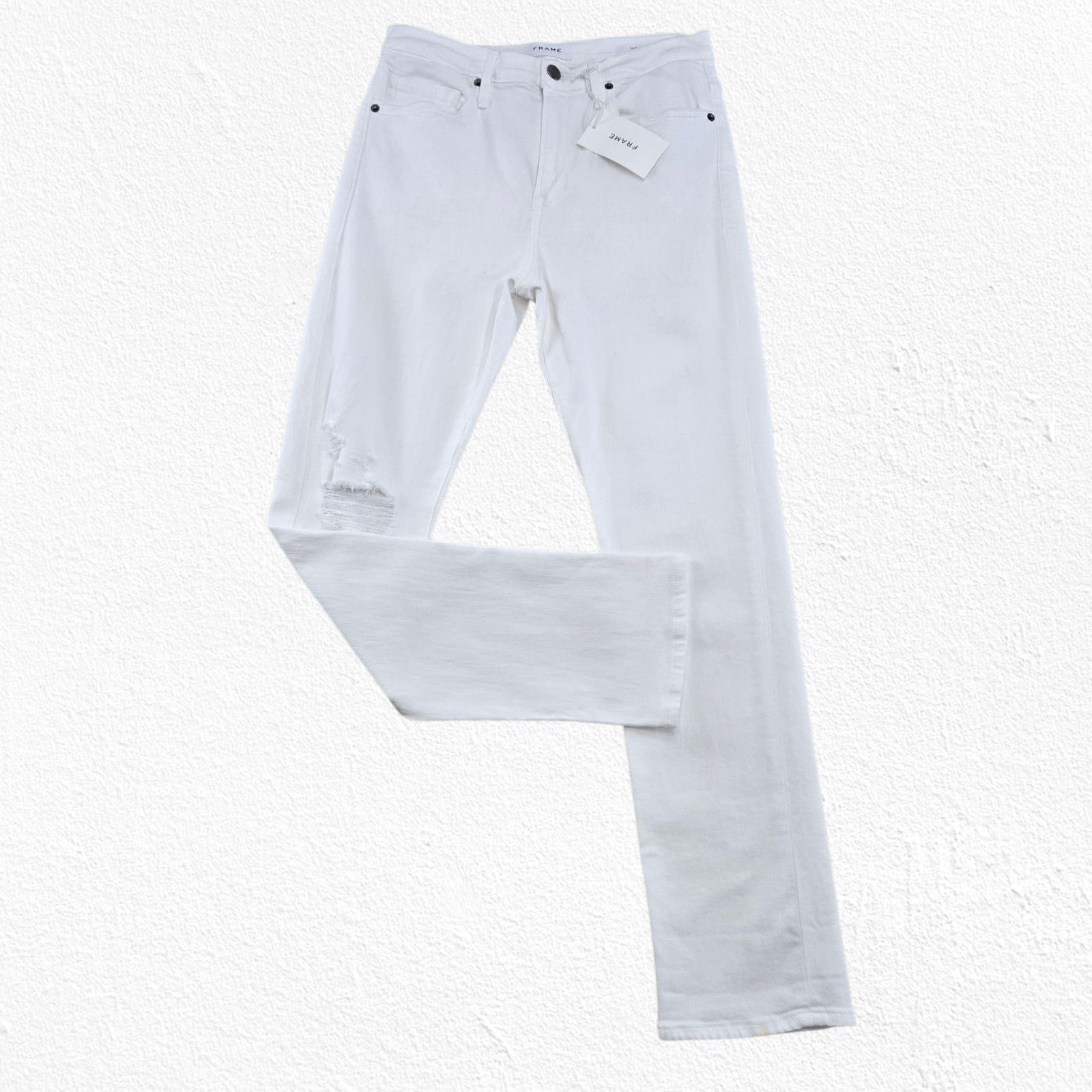 Frame FRAME Le Beau Boyfriend Jeans White Distressed Size 25 Size 25" / US 0 / IT 36 - 2 Thumbnail