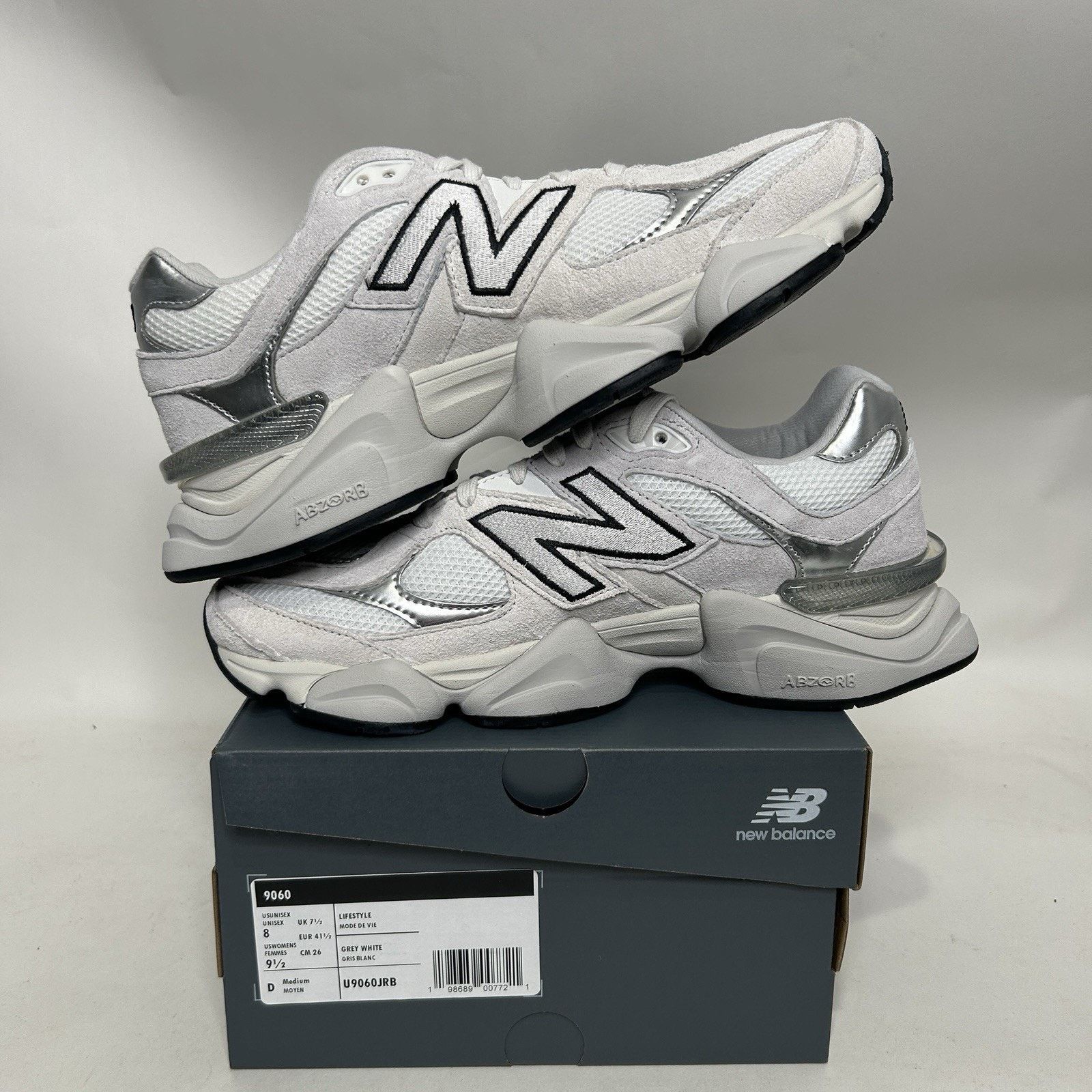 New Balance New Balance 9060 'White Black Metallic Silver' U9060JRB Size US 8 / EU 41 - 3 Thumbnail