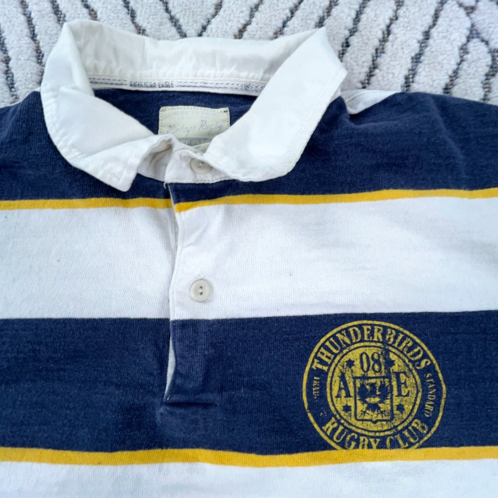 American Eagle Outfitters VINTAGE American Eagle Outfitters Rugby Shirt Men L Blue Striped Polo Size US L / EU 52-54 / 3 - 3 Thumbnail