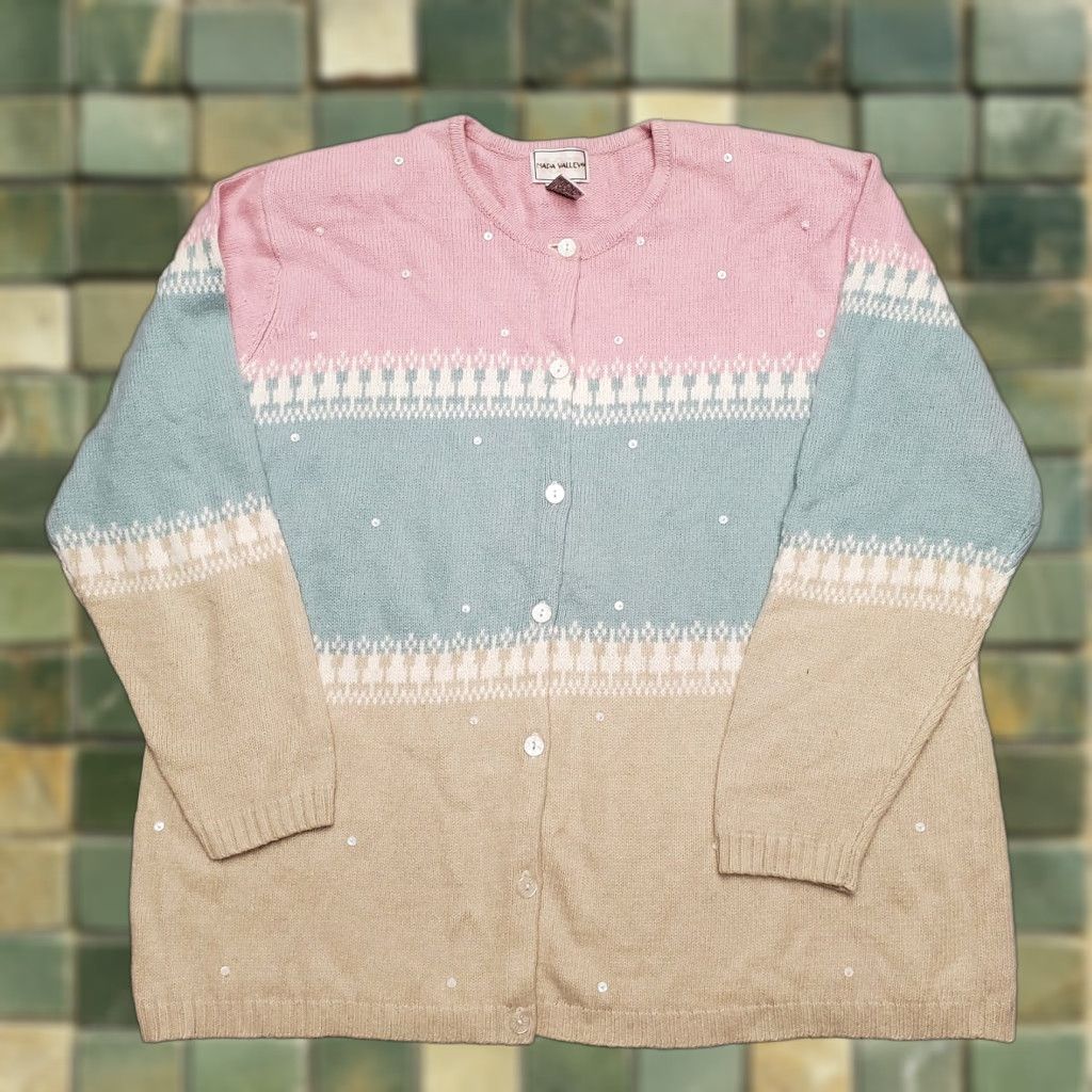 Vintage VINTAGE Napa Valley Sweater Women 1X Pink Button Angora Blend Boxy Shoulder Pads Y2K VTG Knit Wool Round Neck Casual Womens Size XL / US 12-14 / IT 48-50 - 1 Thumbnail