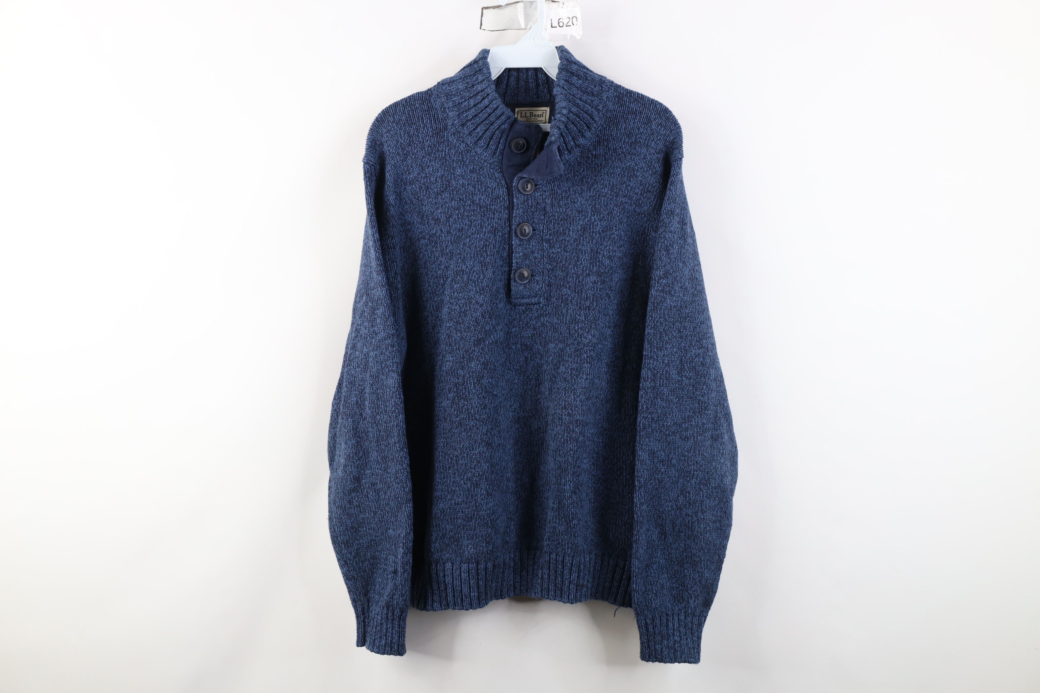 L.L. Bean Vintage LL Bean Heavyweight Cotton Knit Henley Sweater Blue Size US L / EU 52-54 / 3 - 1 Thumbnail