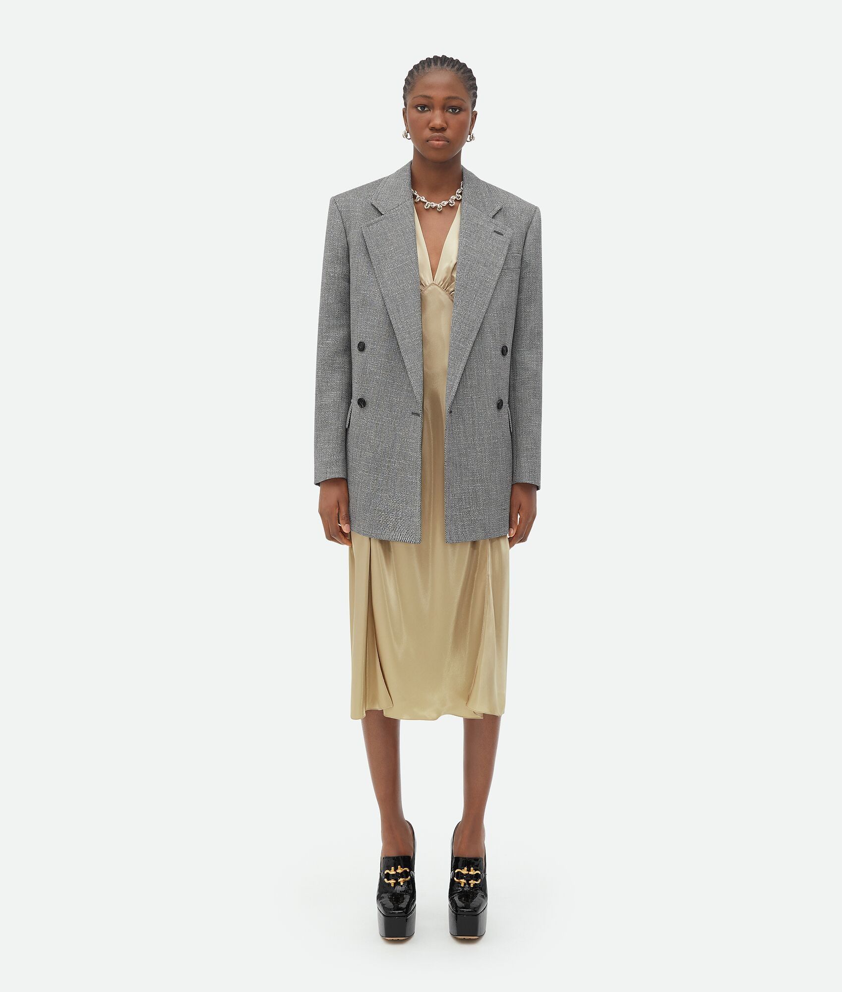 Bottega Veneta o1n1vont0125 Wool and Cotton Jacket in Gray & Black Melange Size M / US 6-8 / IT 42-44 - 1 Thumbnail