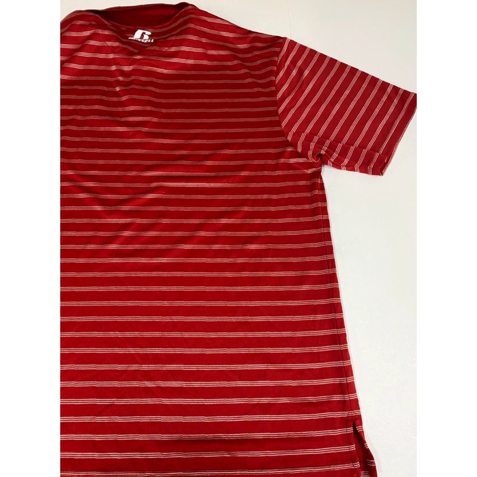 Vintage Russell Polo Shirt XL Red Striped Dri-Power Mens Short Sleeve Button-Down Collared 100% Cotton Sports Golf Breathable Athletic Logo Vintage No Size US XL / EU 56 / 4 - 7 Thumbnail