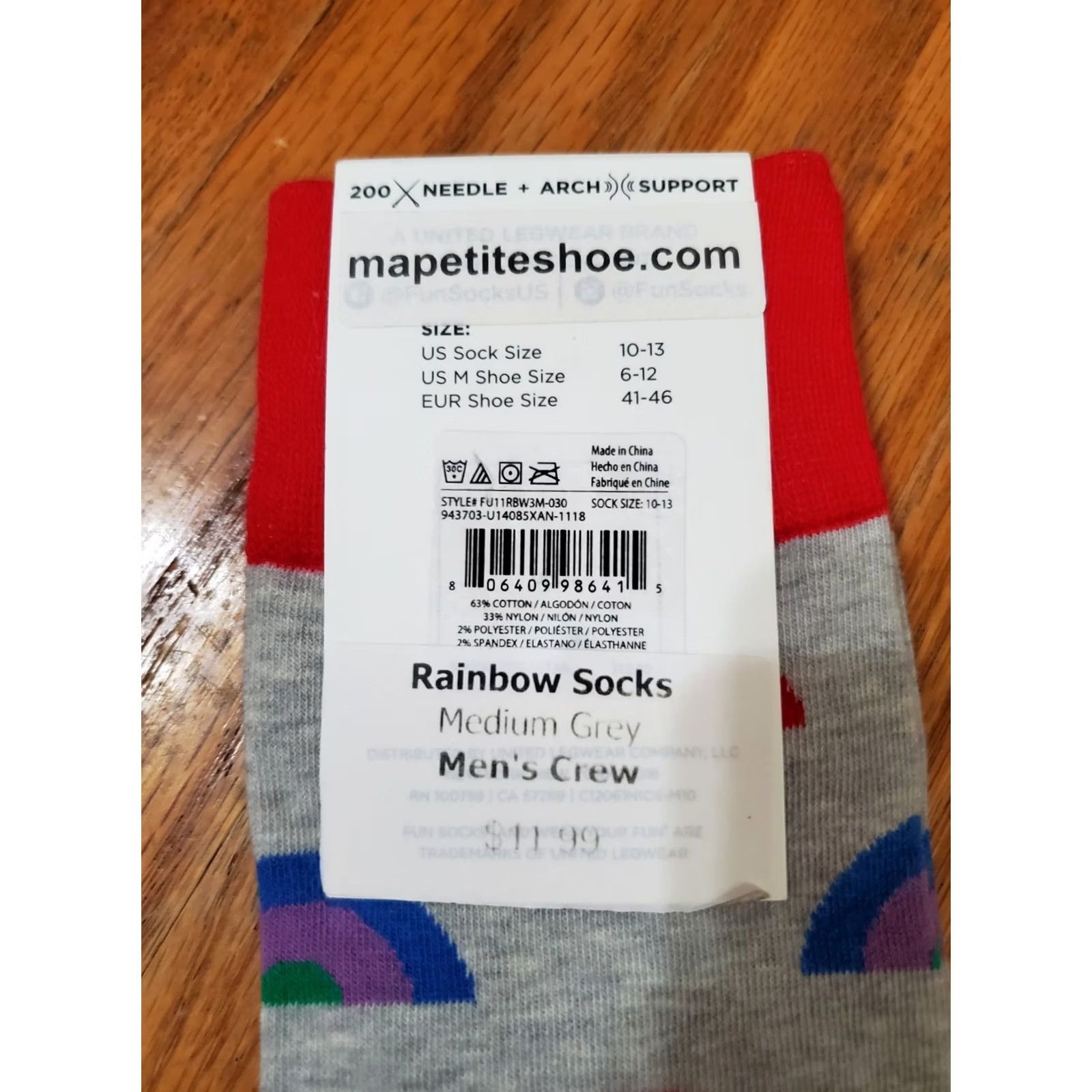 Rainbow Fun Socks Rainbow Socks Crew Socks Medium Grey Mens 10-13 Multicolor Arch Support Full Toe Cotton Nylon Polyester Spandex Mid Calf 1 Pair Size ONE SIZE - 4 Thumbnail