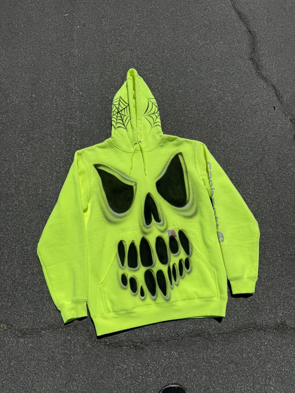 Carhartt Neon skull faced airbrushed hoodie Size US XL / EU 56 / 4 - 1 Thumbnail