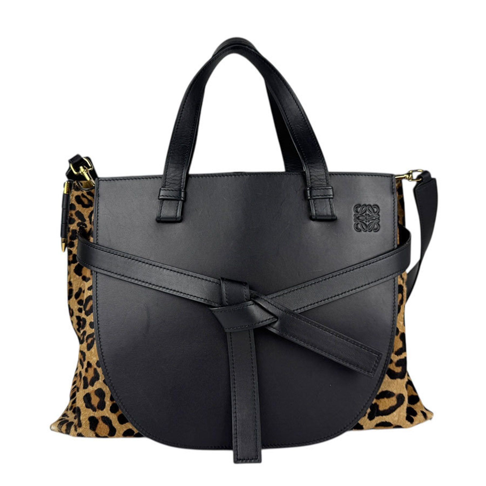 Loewe Handbag Shoulder Bag Gate Leather Pony Black X Brown Women's Z5389