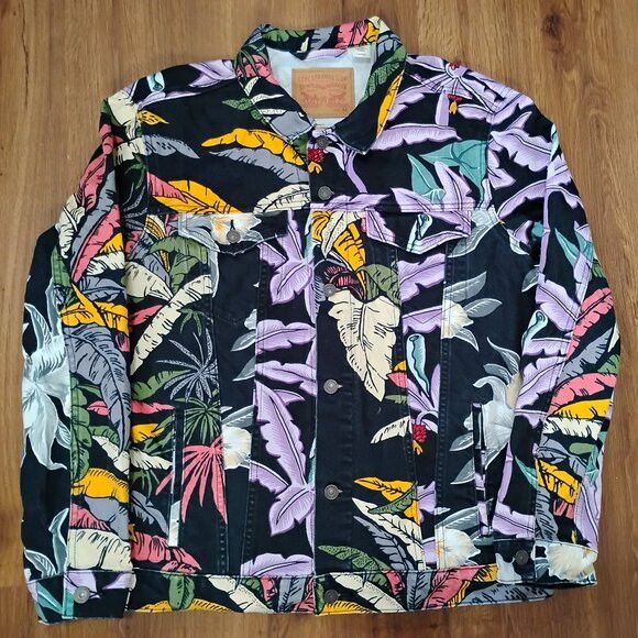 Levi's Levi's Signature Tropic Hawaiian Floral Denim Jean Jacket Size US XL / EU 56 / 4 - 2 Thumbnail