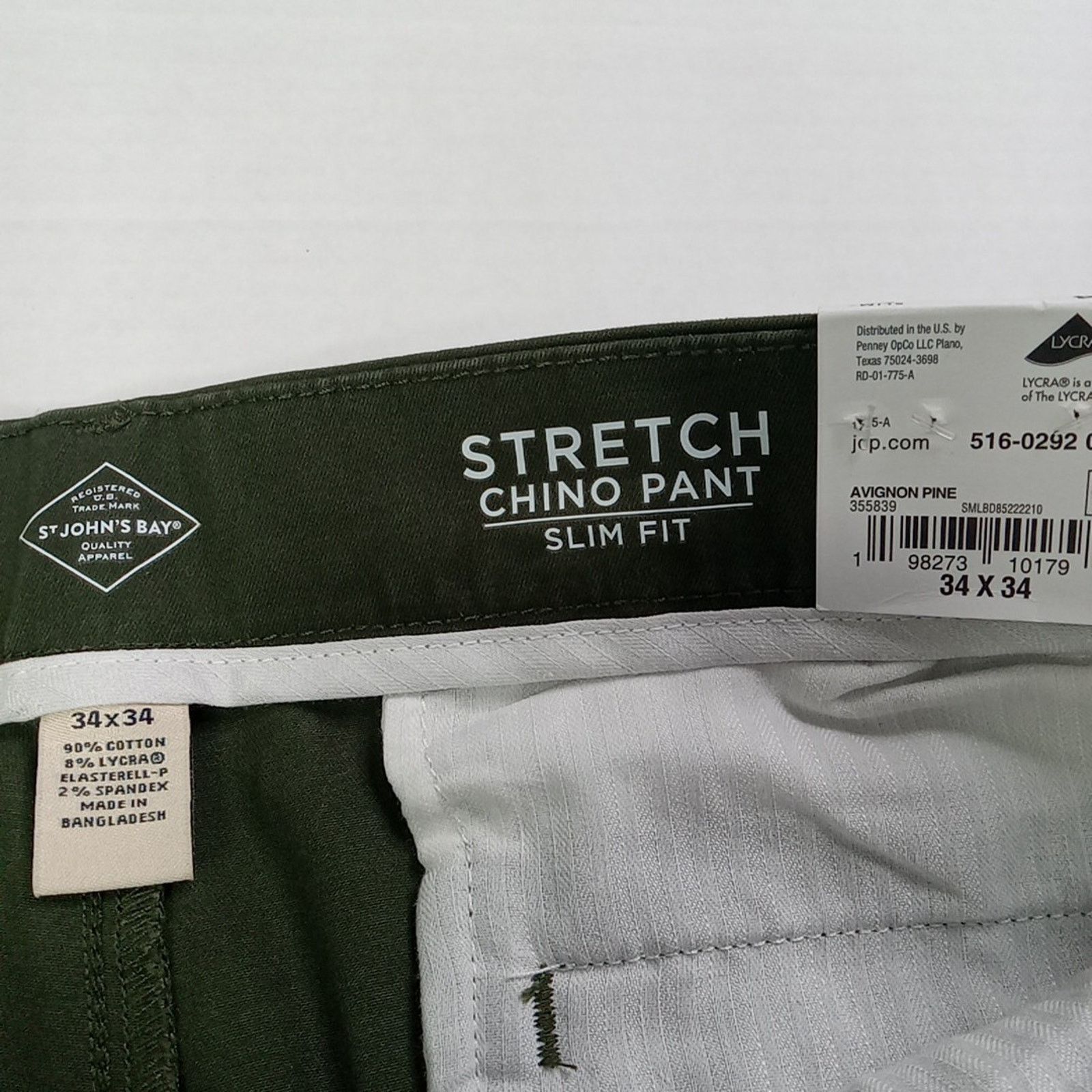 St. Johns Bay St John's Bay Stretch Chino Pants Men’s 34x34 Green Slim NEW Size US 34 / EU 50 - 5 Thumbnail