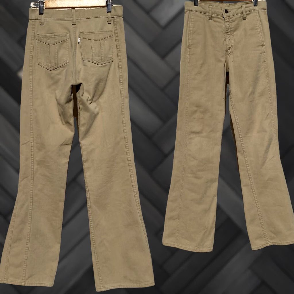 Levi's VINTAGE Levi’s Beige Tan White Tab Flare Pants 30x34 70s Talon 42 Zip Mens Womens Size 30" / US 8 / IT 44 - 1 Thumbnail