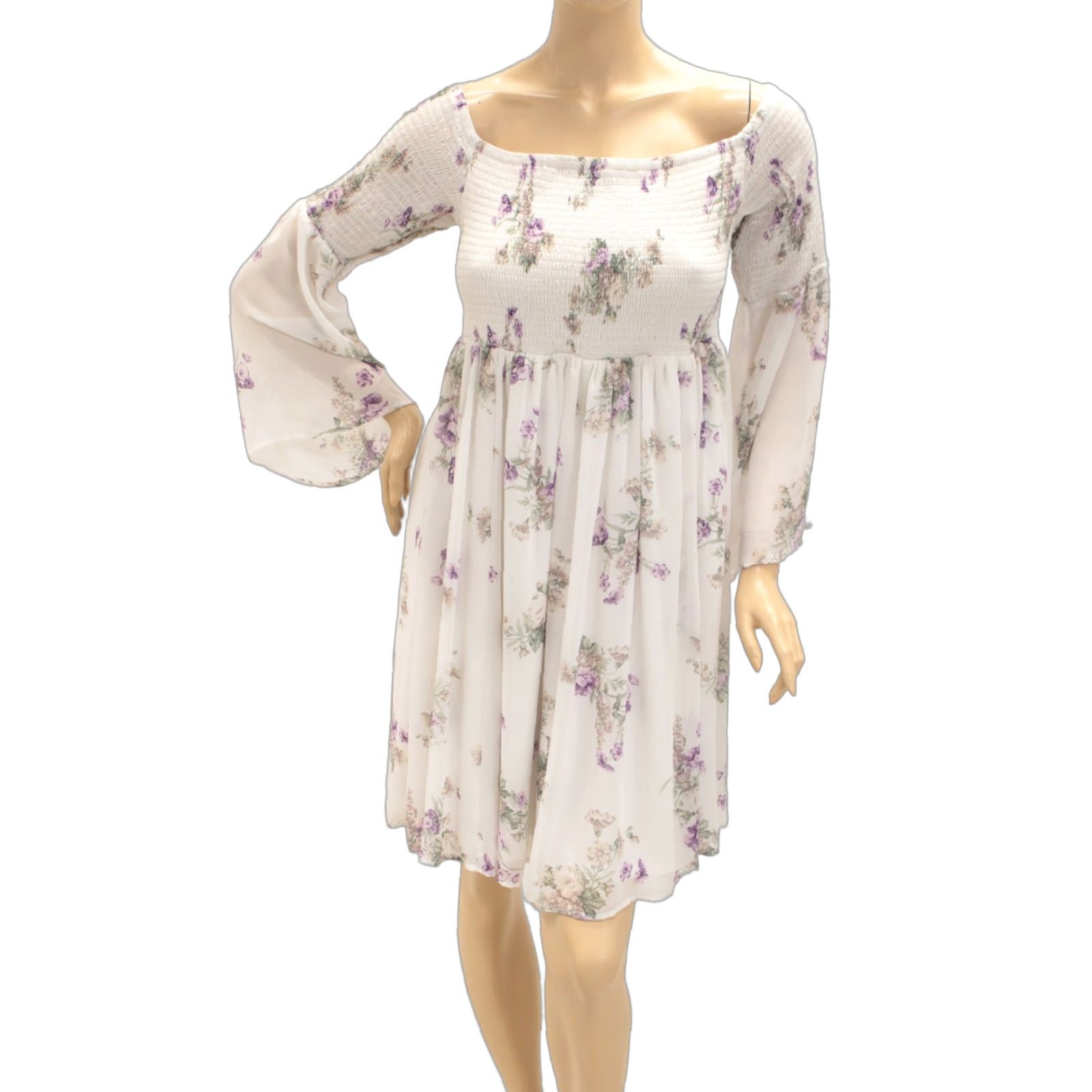 Torrid Torrid Dress Women’s 1X Midi White Chiffon Smocked Floral Bell Sleeves Lined Size XL / US 12-14 / IT 48-50 - 1 Thumbnail