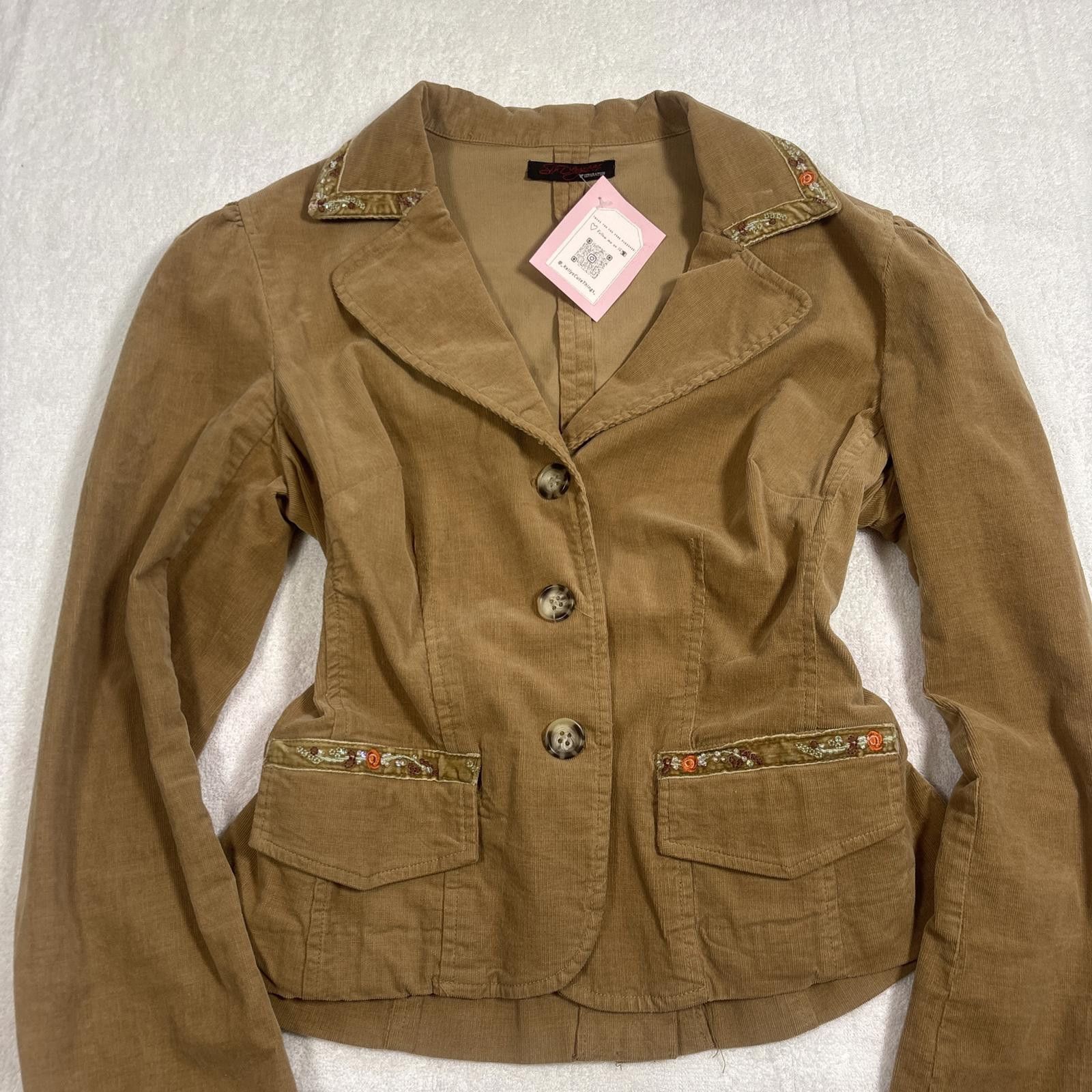 Other y2k brown embroidered floral corduroy jacket Size M / US 6-8 / IT 42-44 - 2 Thumbnail