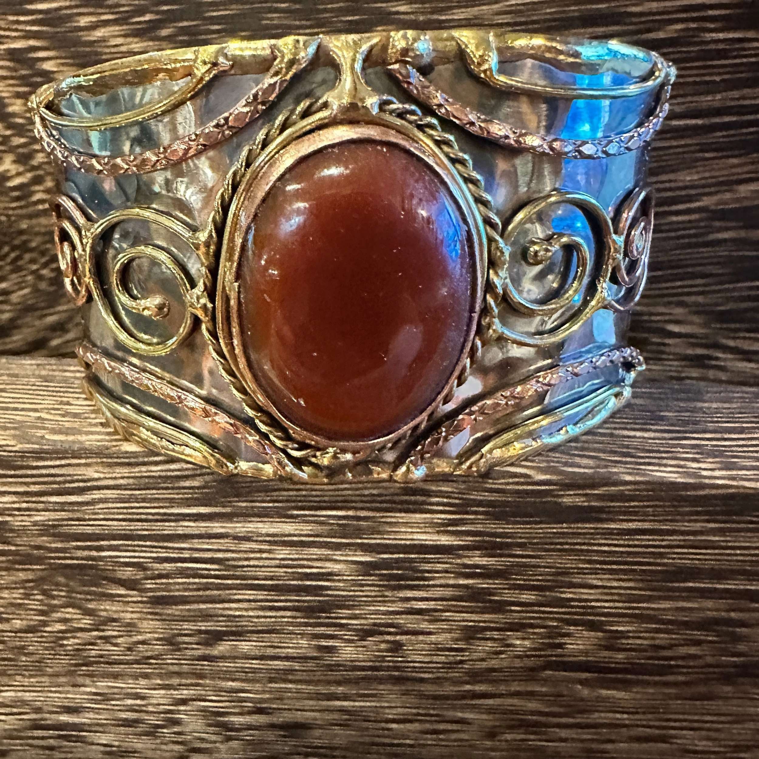 Other Elegant Adjustable Cuff Bracelet with Red Onyx and Mixed Met Size ONE SIZE - 8 Thumbnail