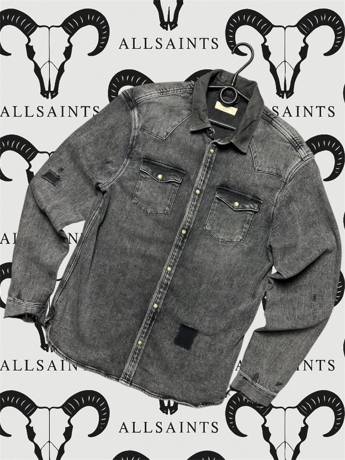 Allsaints Vintage Allsaints denim shirt distressed M grey rare Size US M / EU 48-50 / 2 - 1 Thumbnail