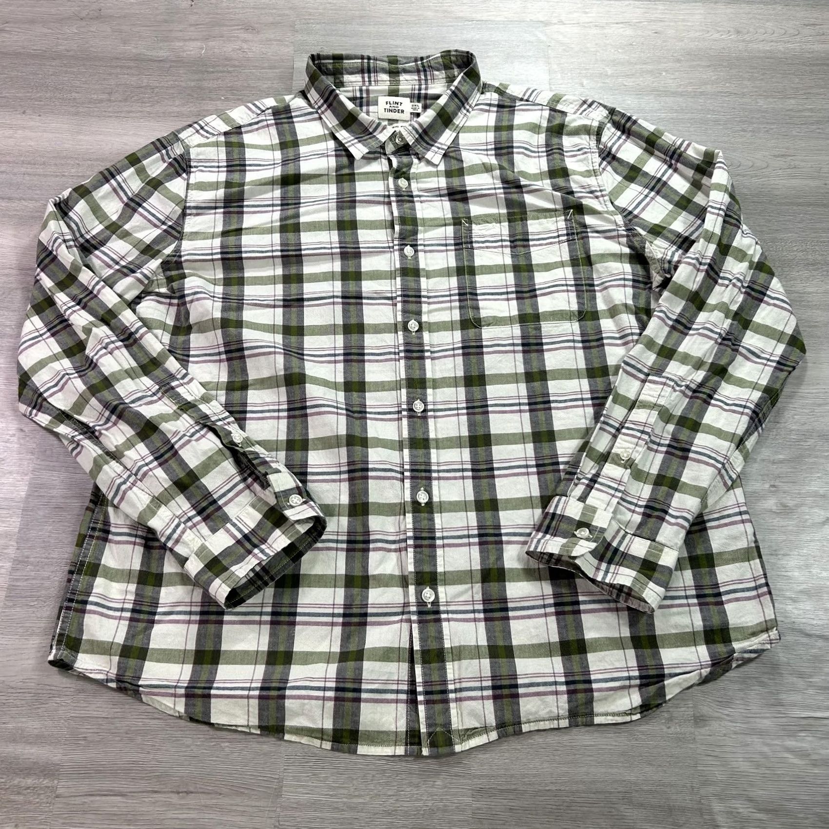 Flint And Tinder Flint and Tinder Shirt Mens 2XL Green Plaid Long Sleeve Button Up Classic Casual Size US XXL / EU 58 / 5 - 2 Thumbnail