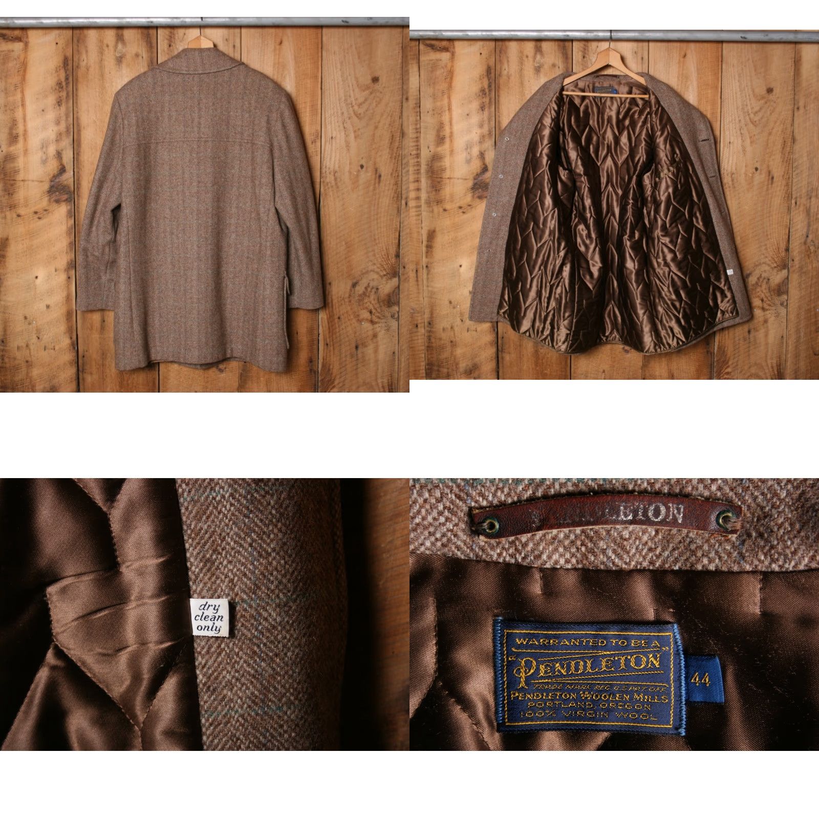 Pendleton VINTAGE Pendleton Brown Herringbone Tweed 100% Wool Quilt Lined Overcoat Sz. 44 Coat Mens Wool Herringbone 1940s 50s 60s 70s Size US S / EU 44-46 / 1 - 8 Thumbnail
