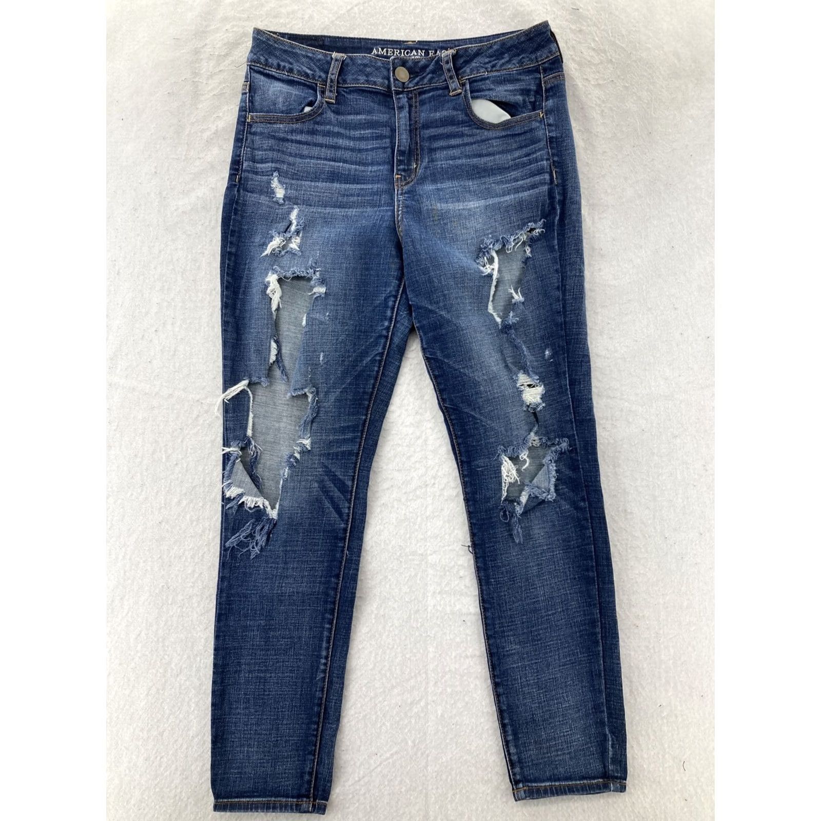 American Eagle Outfitters American Eagle Outfitters Jegging Women's 10 High Rise Jeans Black Distressed Stretch Slim Shape Denim Jeans 10 Womens Jegging Size 32" / US 10 / IT 46 - 2 Thumbnail
