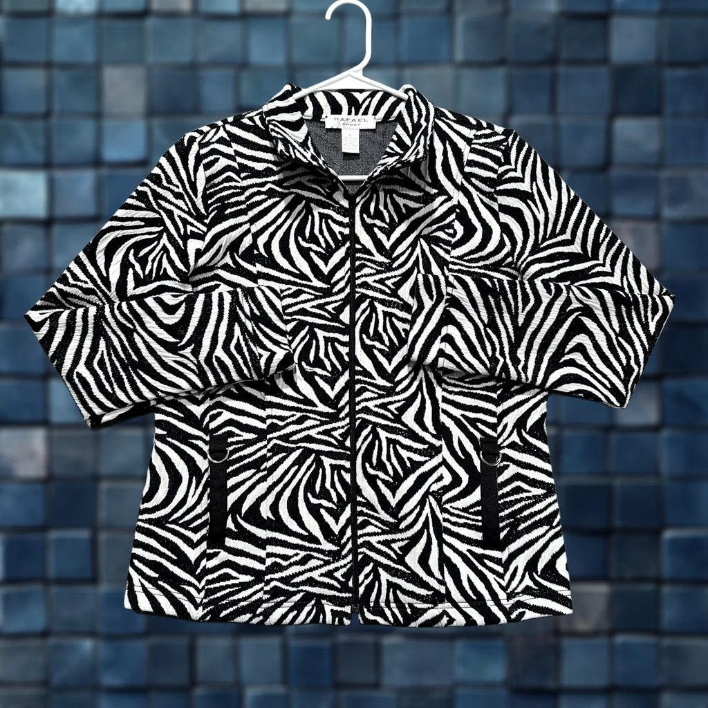 Vintage Rafael Zebra Print Jacket Womens Small Full Zip EUC Size S / US 4 / IT 40 - 1 Thumbnail