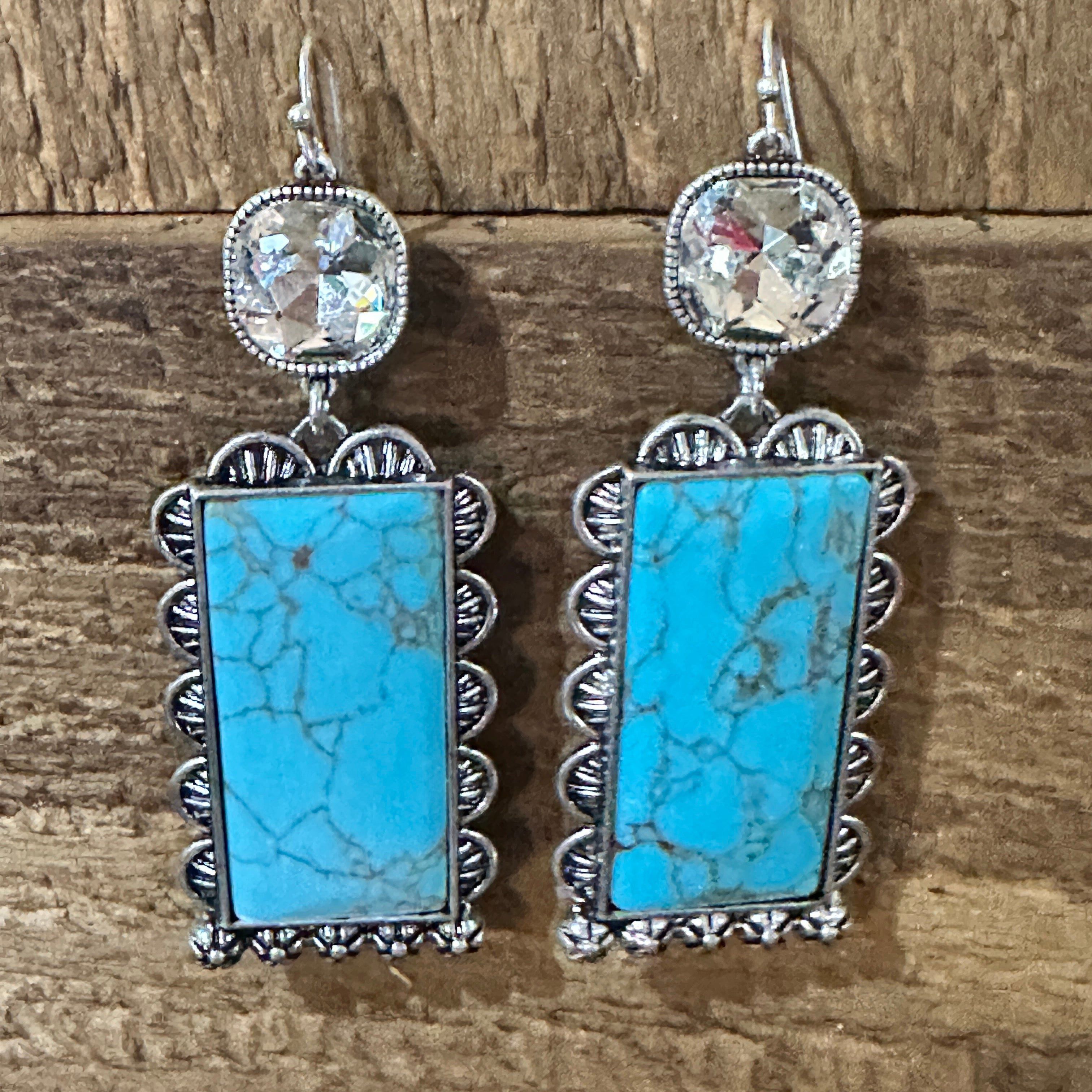 Other Boho Turquoise Elegance: Crystal-Studded Rectangle Earrings, Size ONE SIZE - 6 Thumbnail
