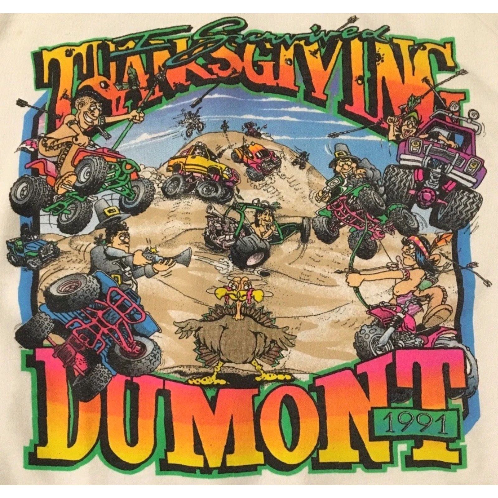 Vintage VINTAGE 90s I Survived Dumont Thanksgiving Faded Hoodie S Mens White Motocross Racing Grunge MX USA USA Size US S / EU 44-46 / 1 - 3 Thumbnail