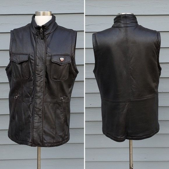 Vintage 90s y2k Black Lambskin Leather Moto Vest Woman's 8